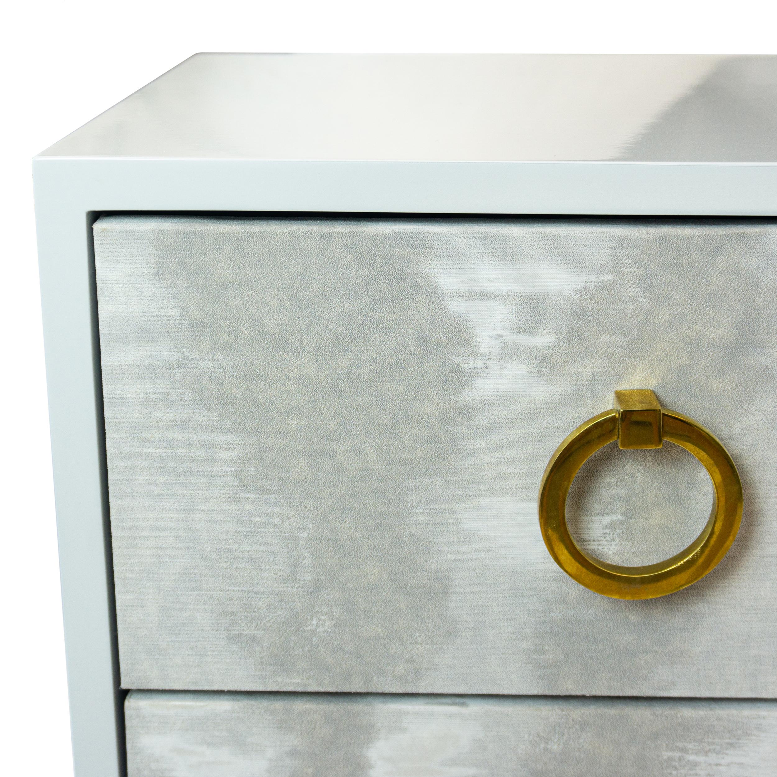 Lacquered Light Blue Chest of Three Drawers with Round Gold Pulls For Sale 4
