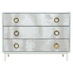 Lacquered Light Blue Chest of Three Drawers with Round Gold Pulls