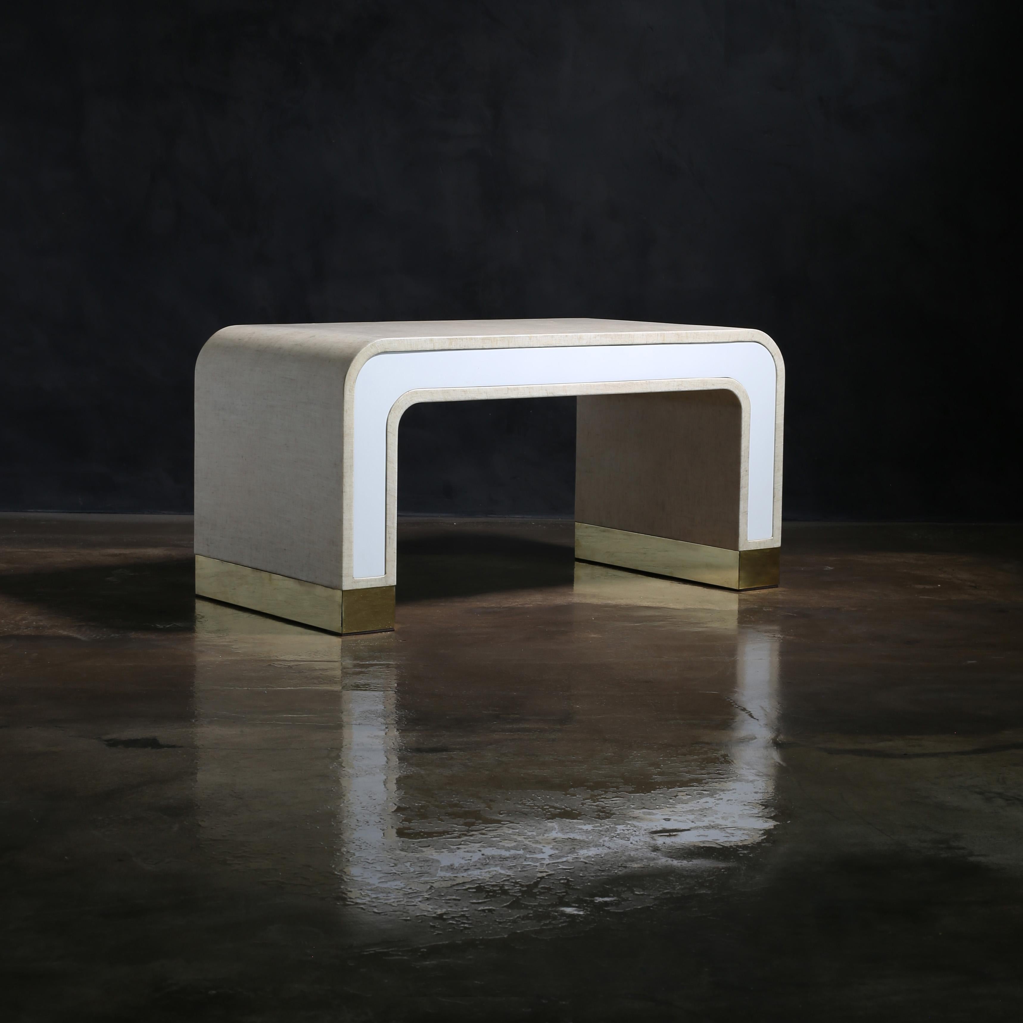 Lacquered Linen and Bronze Coffee Table by Costantini, Cascata 'In Stock' For Sale 2