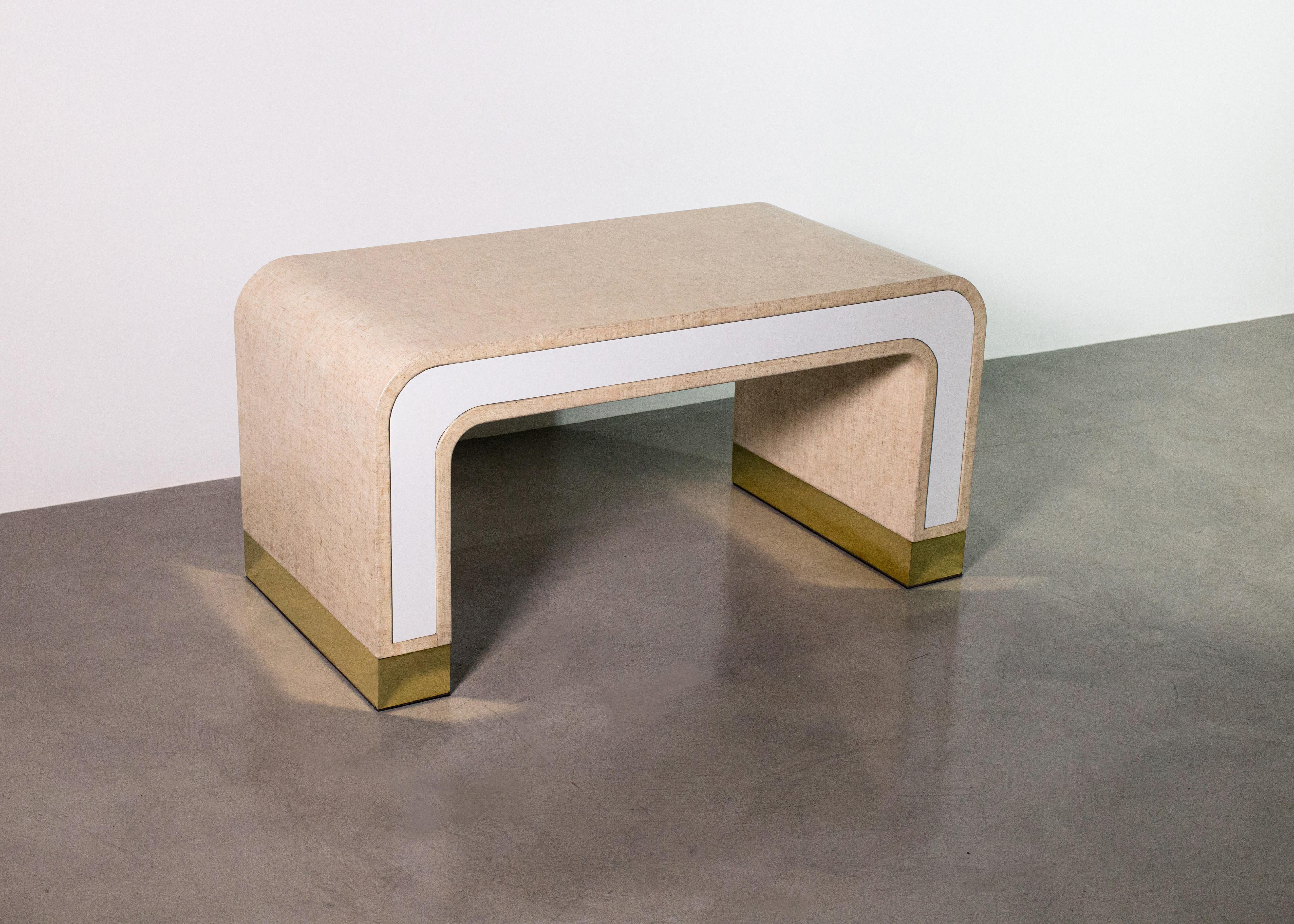 Organic Modern  Lacquered Linen and Bronze Coffee Table by Costantini, Cascata 'In Stock' For Sale