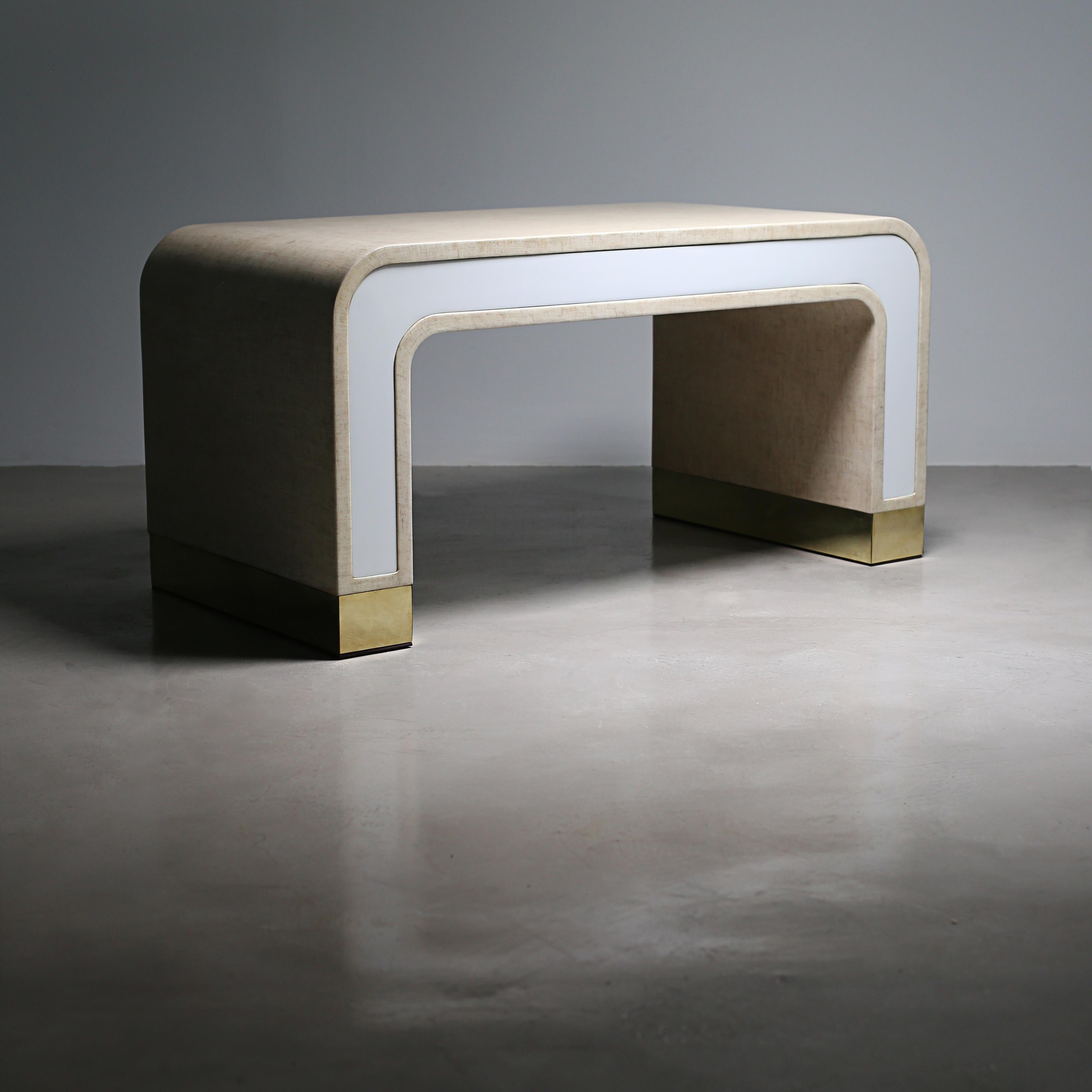 Argentine  Lacquered Linen and Bronze Coffee Table by Costantini, Cascata 'In Stock' For Sale