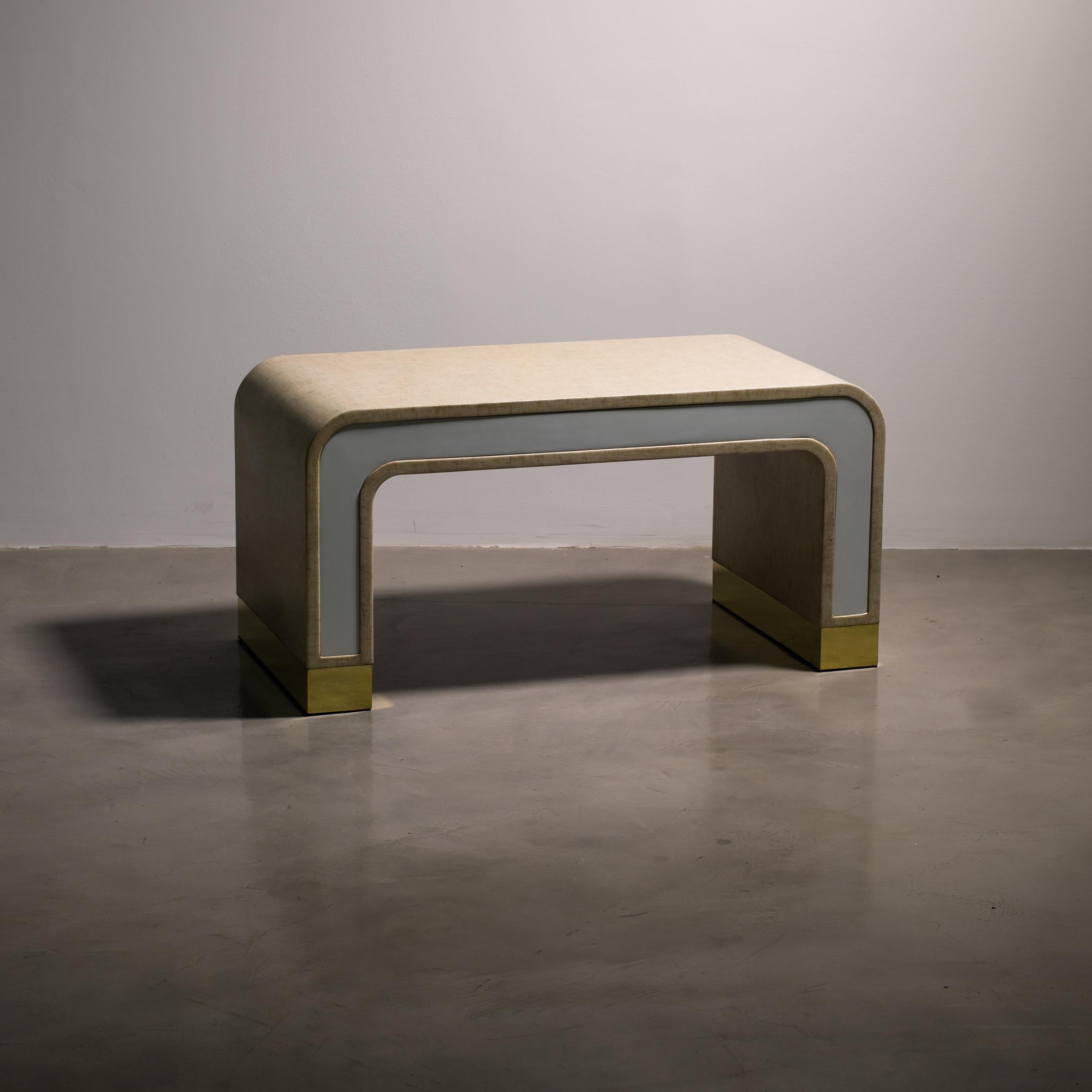 Cast  Lacquered Linen and Bronze Coffee Table by Costantini, Cascata 'In Stock' For Sale