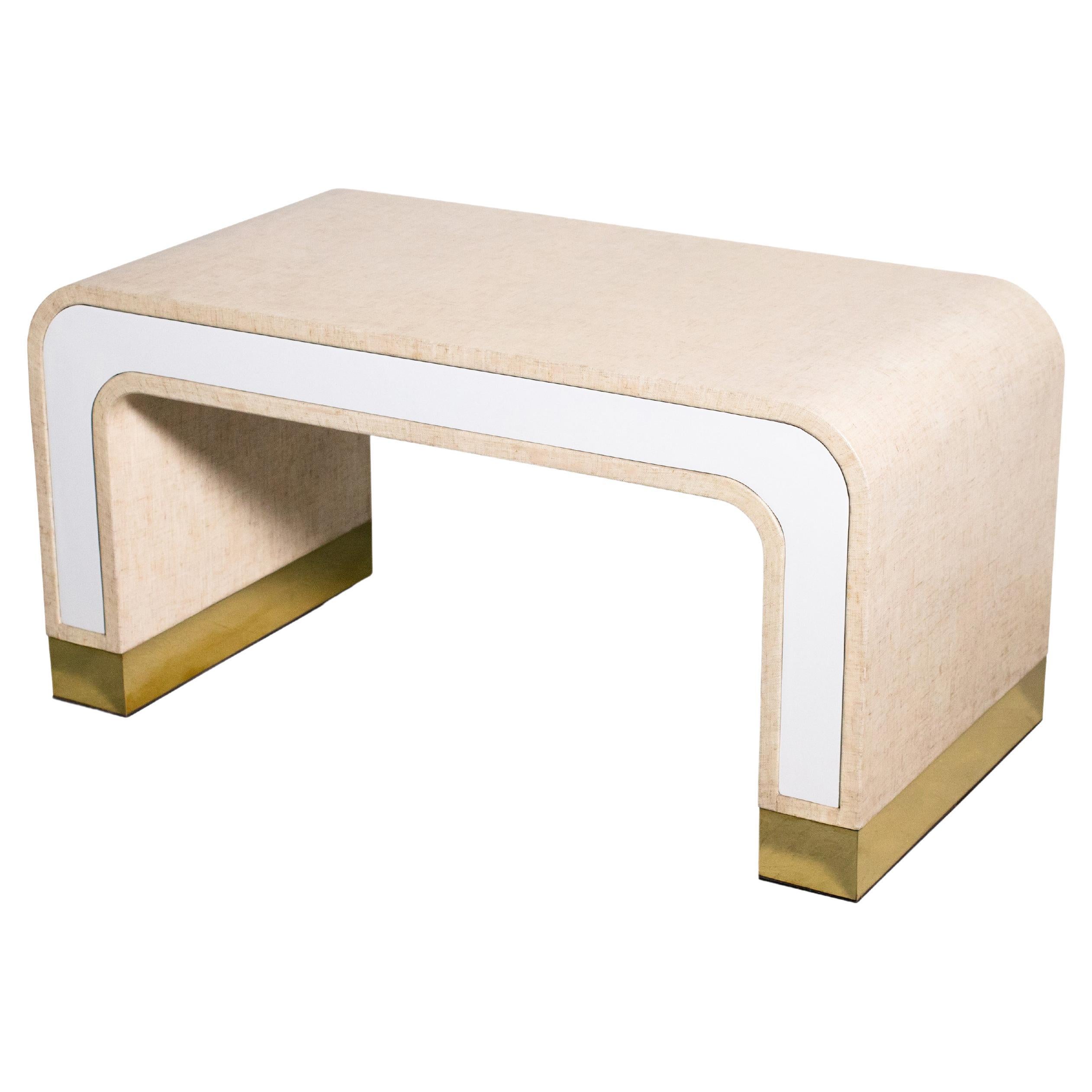  Lacquered Linen and Bronze Coffee Table by Costantini, Cascata 'In Stock' For Sale