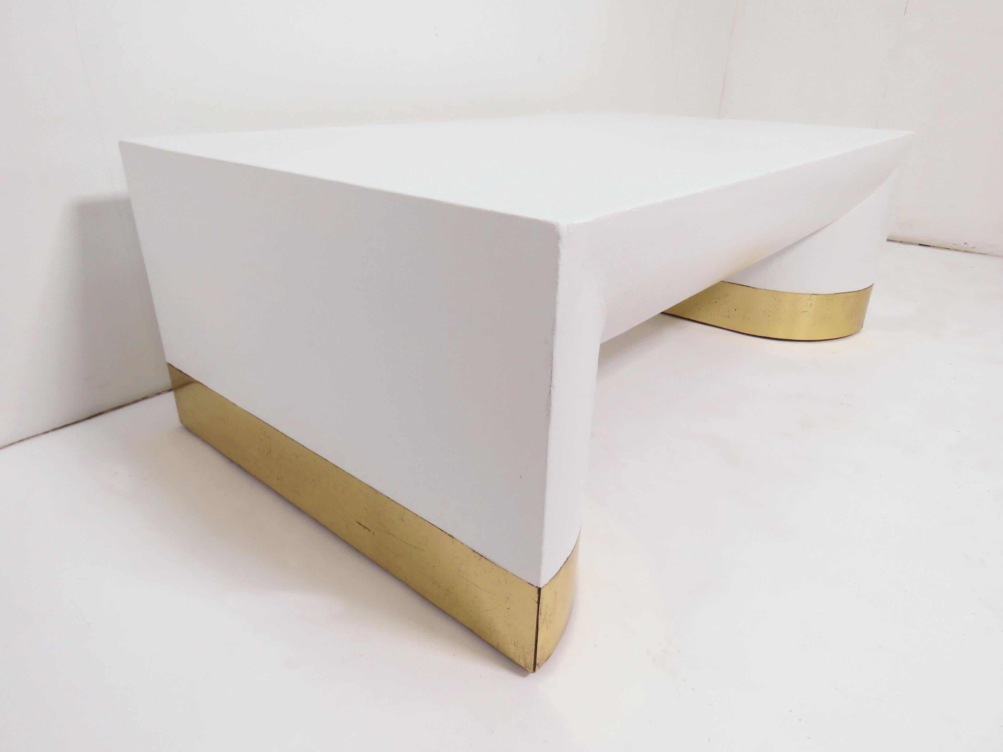 Brass Lacquered Linen Jay Spectre for Century Furniture Coffee Table, circa 1970s