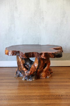 Lacquered Live Edge Specimen Burl Coffee Table with Root Base