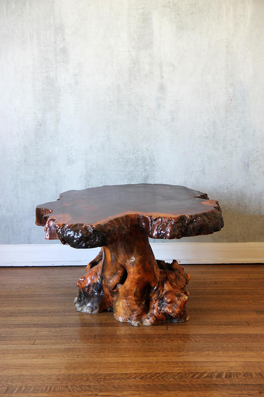 Lacquered Live Edge Specimen Burl Coffee Table with Root Base For Sale 2