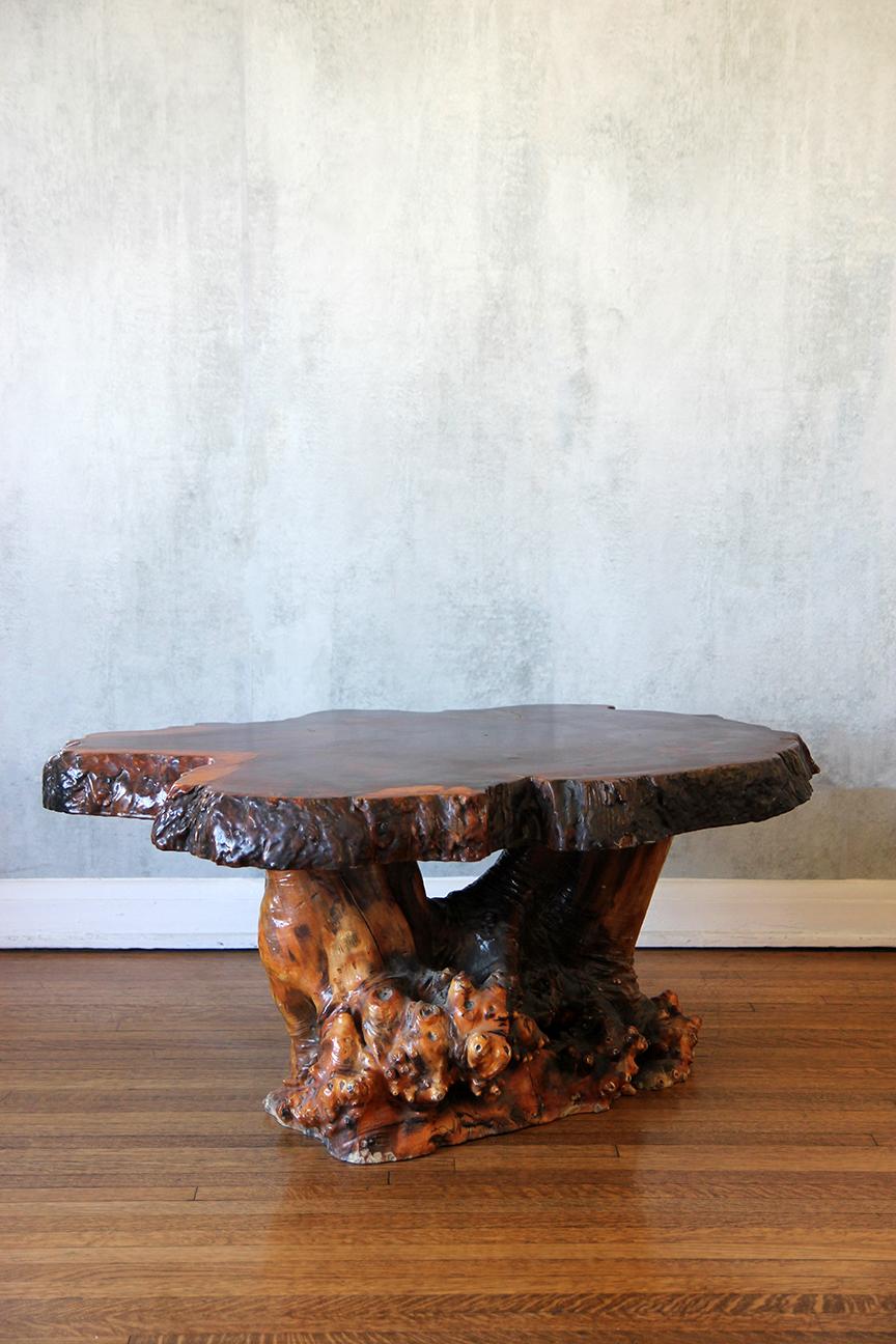 Lacquered Live Edge Specimen Burl Coffee Table with Root Base For Sale 3