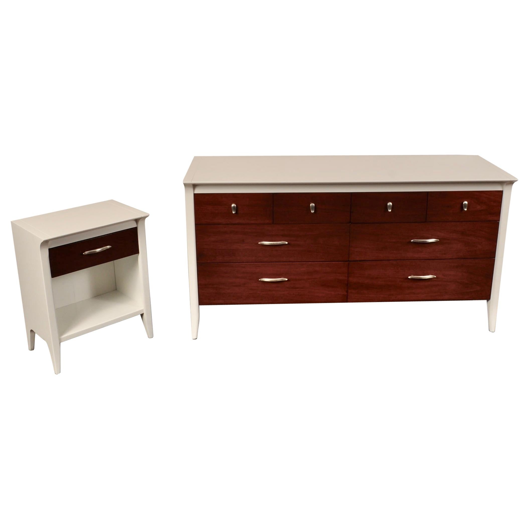 Lacquered Low Dresser and Nightstand by Drexel For Sale