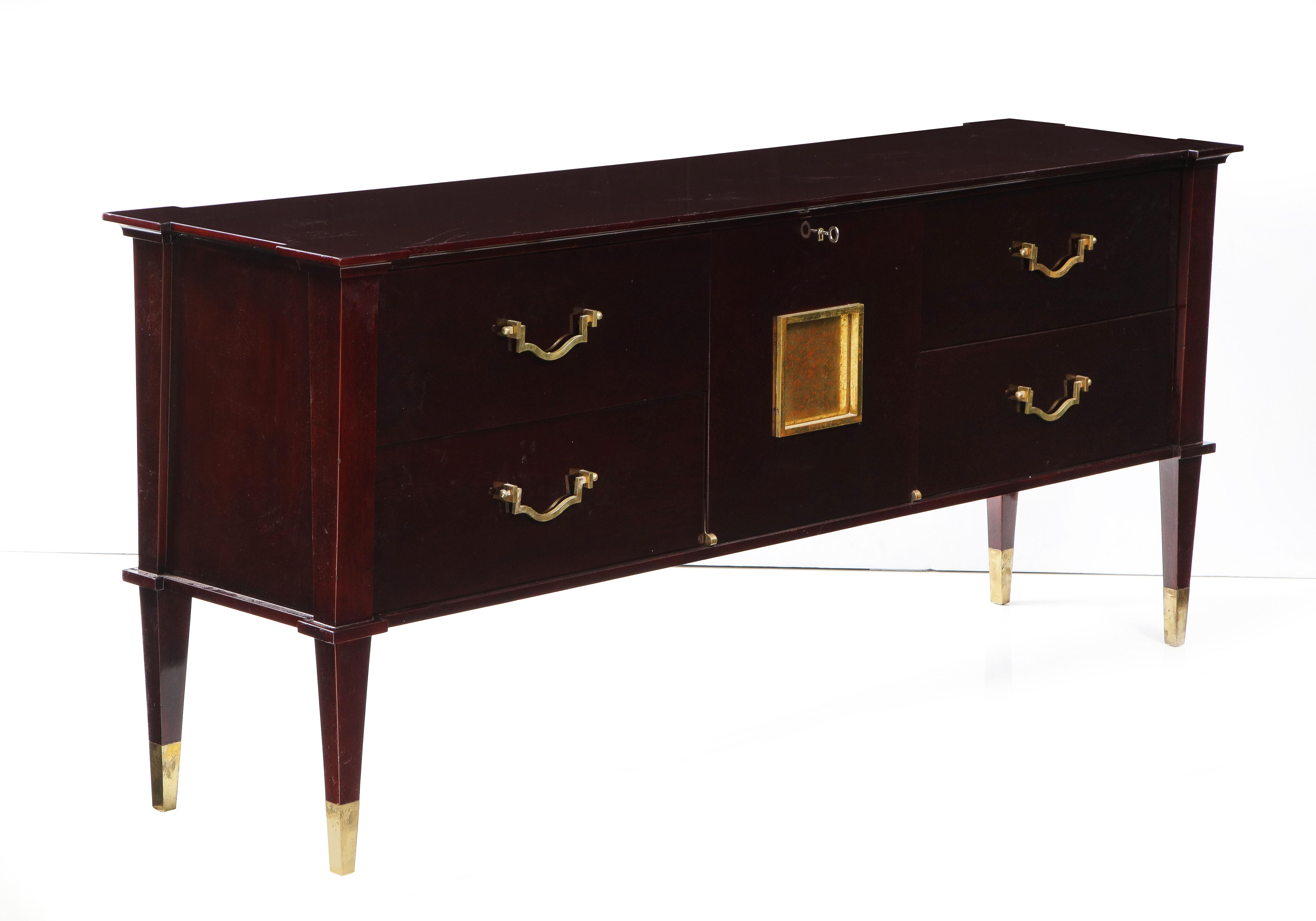 Lacquered mahogany cabinet by Roberto & Mito Block with gilt brass handles.