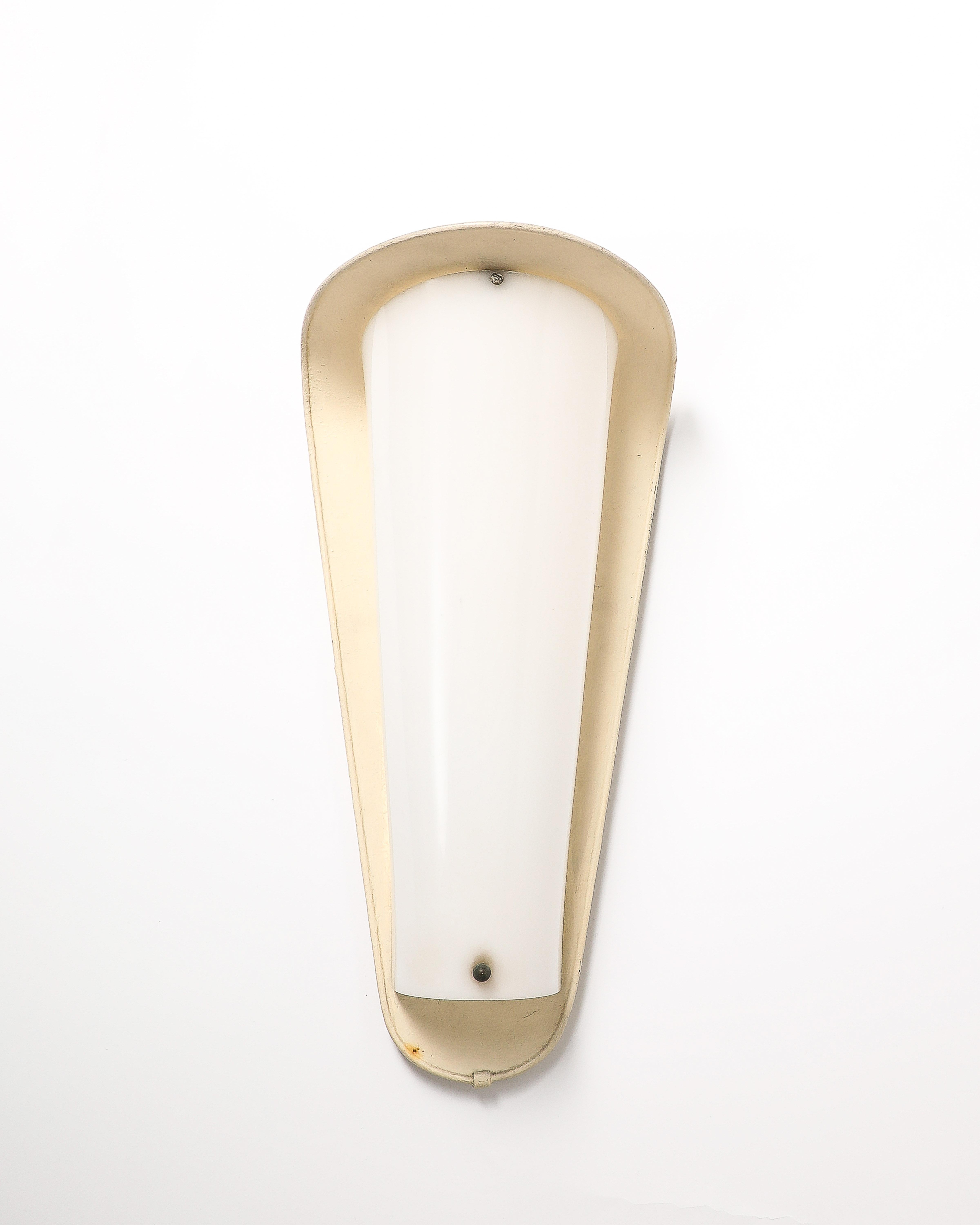 Italian Lacquered Metal and Acrylic Tall Sconce, Italy, c. 1960 For Sale