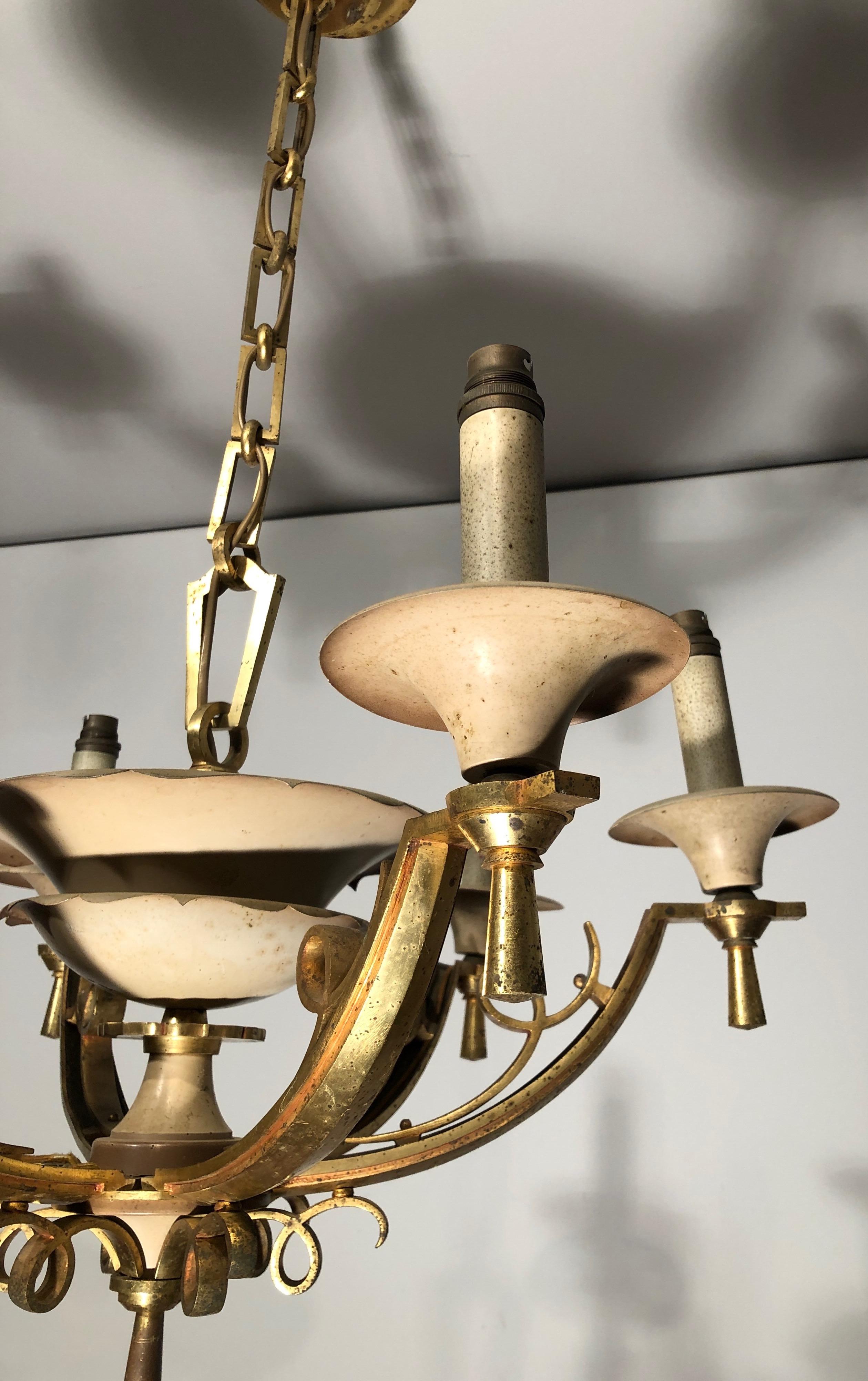 Lacquered Metal and Brass Chandelier, circa 1940 For Sale 1