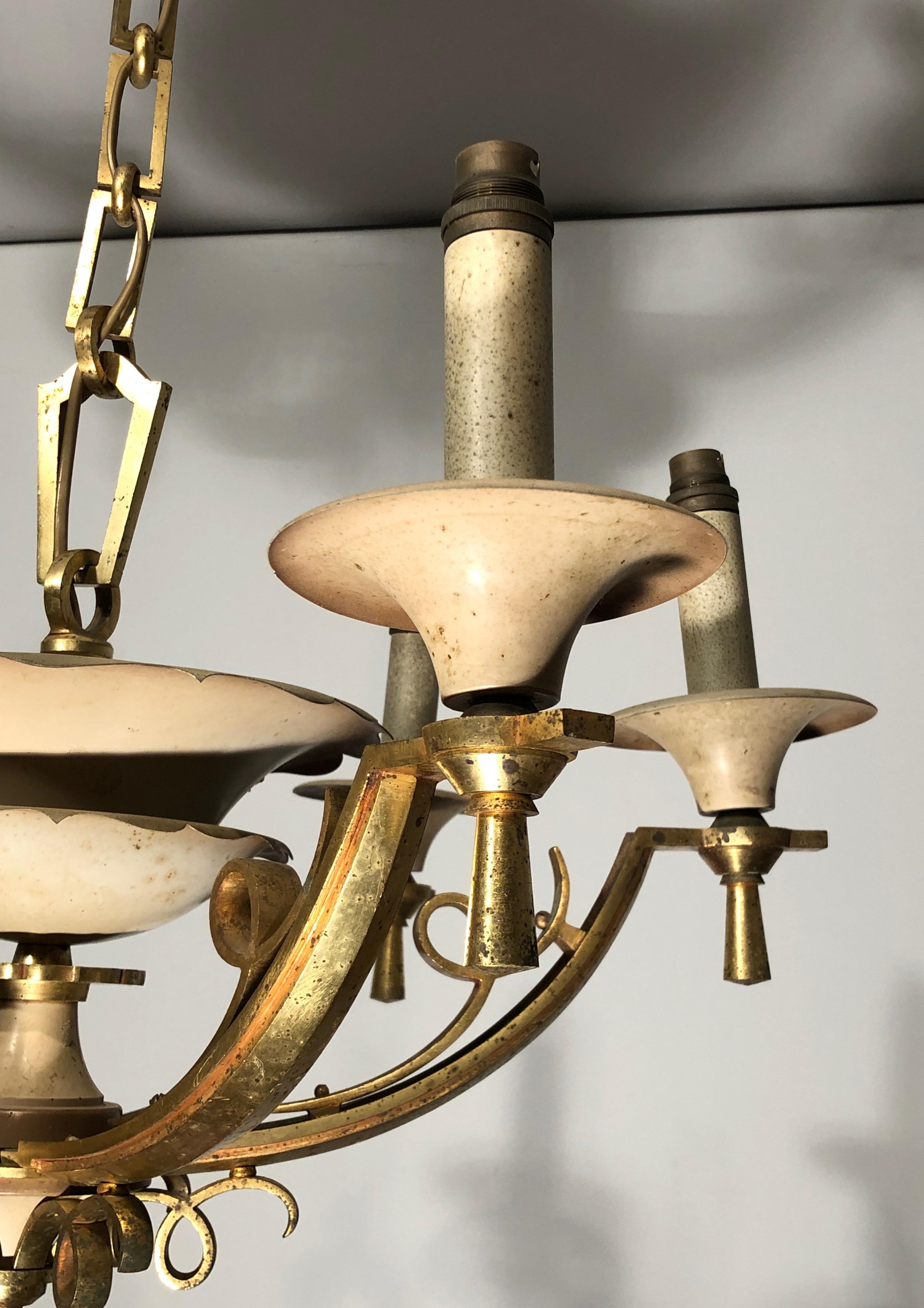 Lacquered Metal and Brass Chandelier, circa 1940 For Sale 2
