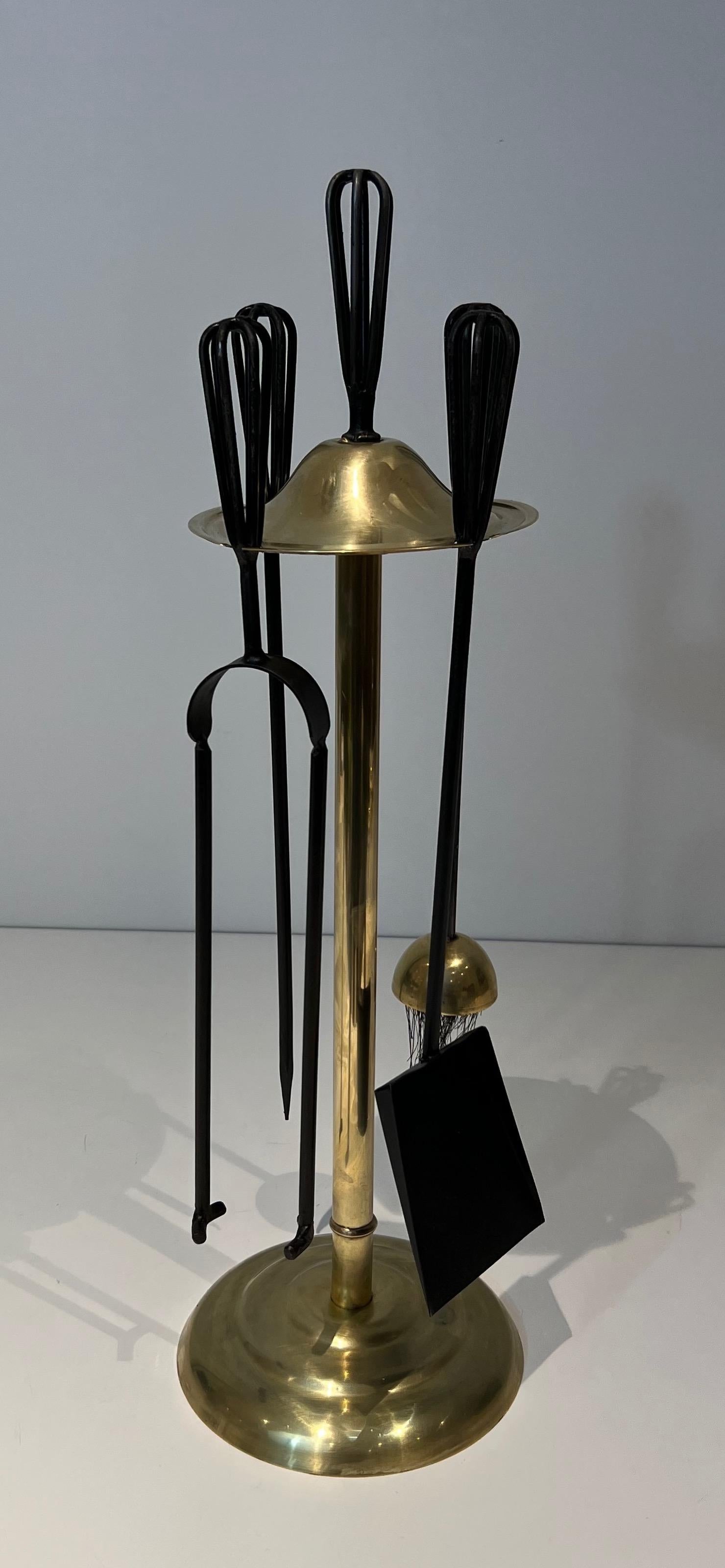 Lacquered Metal and brass Design Fireplace Tools For Sale 3