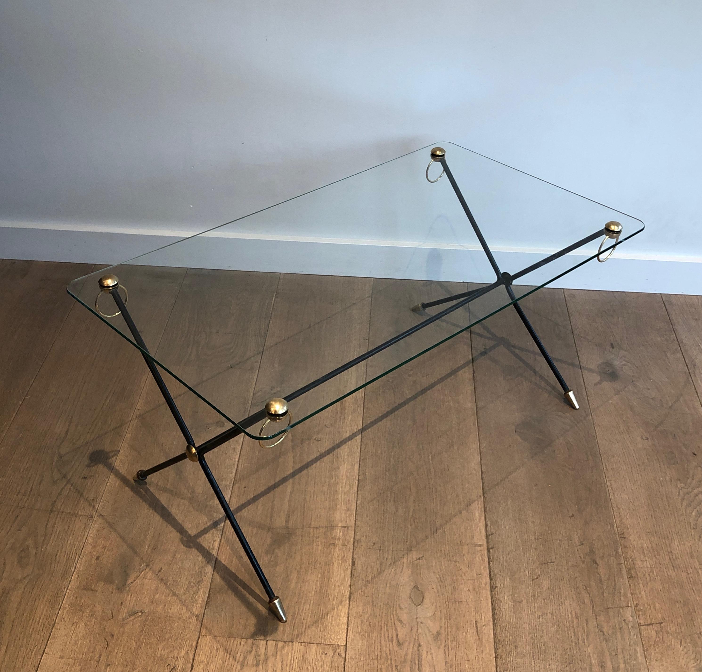 Lacquered Metal, Brass and Glass Coffee Table by Jacques Adnet For Sale 13