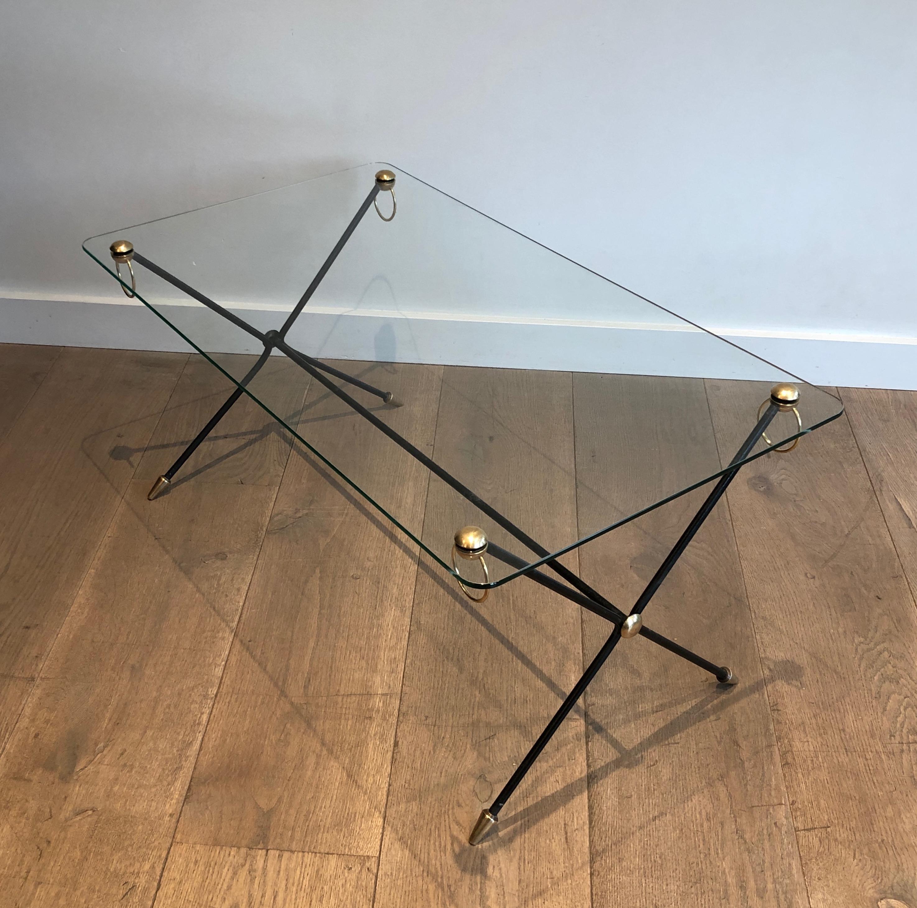 Lacquered Metal, Brass and Glass Coffee Table by Jacques Adnet For Sale 14