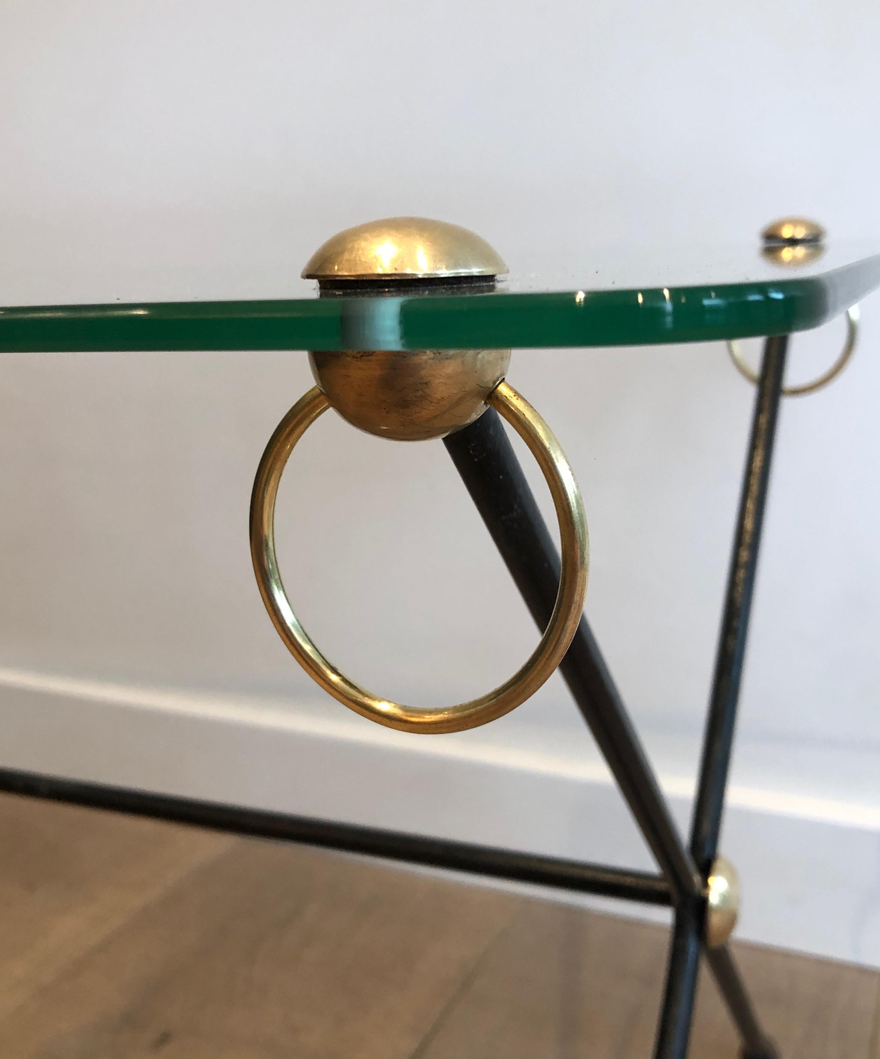 Lacquered Metal, Brass and Glass Coffee Table by Jacques Adnet For Sale 2