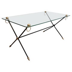 Table basse en métal laqué, laiton et verre de Jacques Adnet