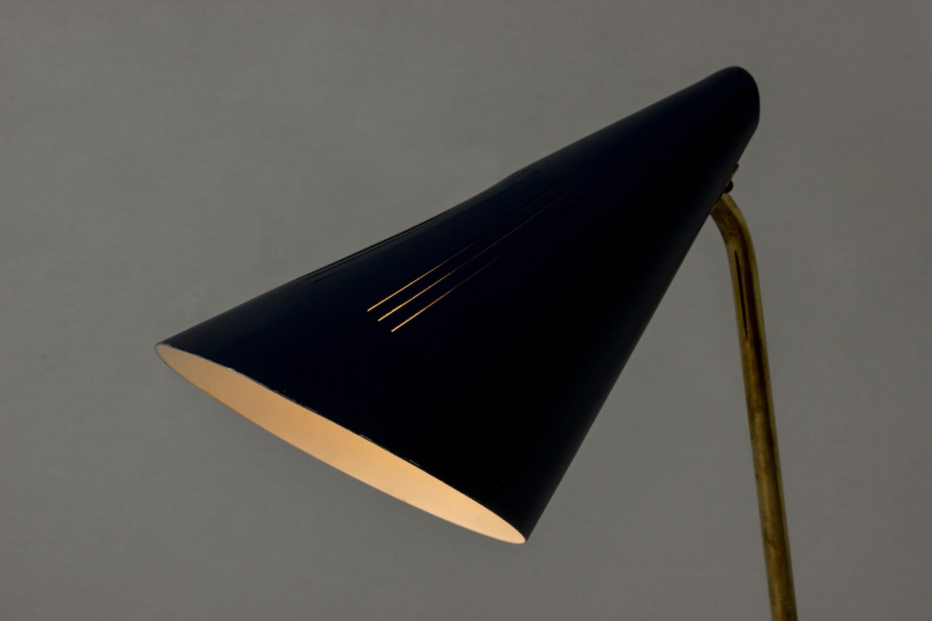 Brass Lacquered Metal Table Lamp by Knud Joos for Lyfa, Denmark, 1950s