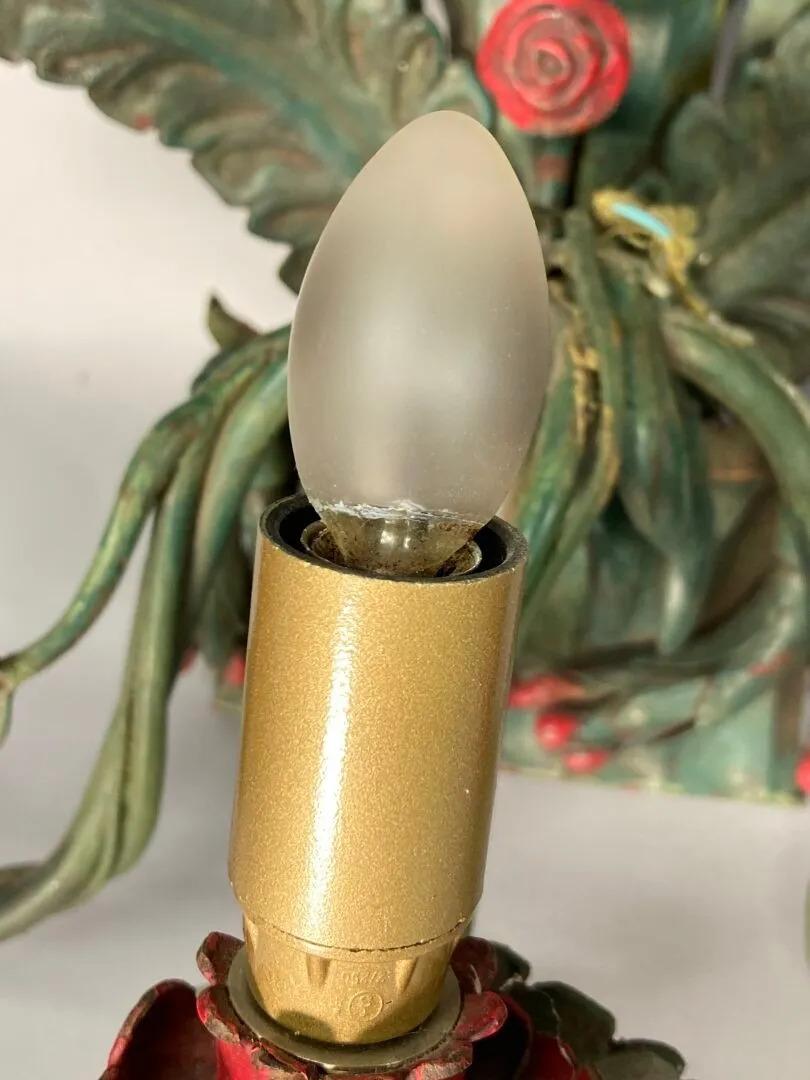 Metal Lacquered metal wall lights decorated with leaves and flowers circa 1930/1950 For Sale