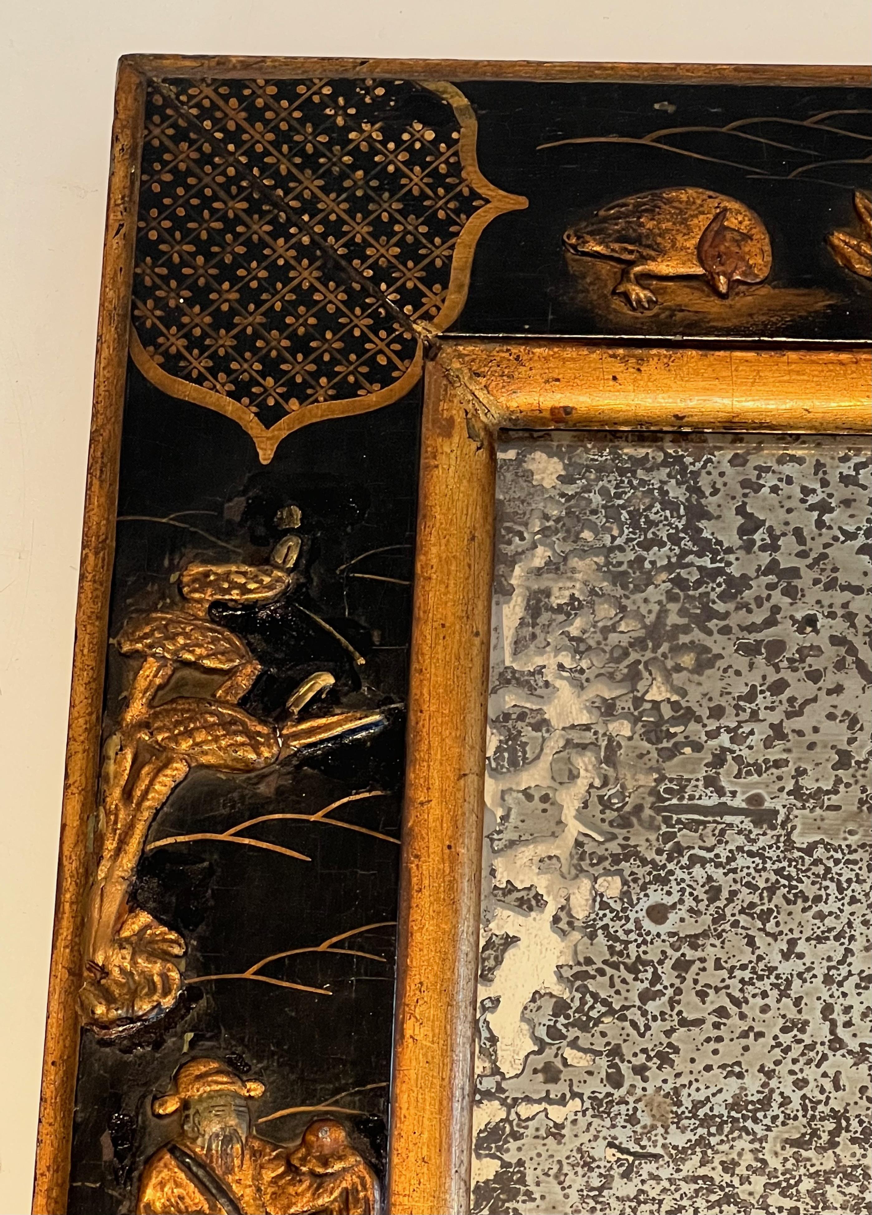Neoclassical Lacquered Mirror with Chinese Scenes in the style of Maison Jansen. Circa 1940 For Sale