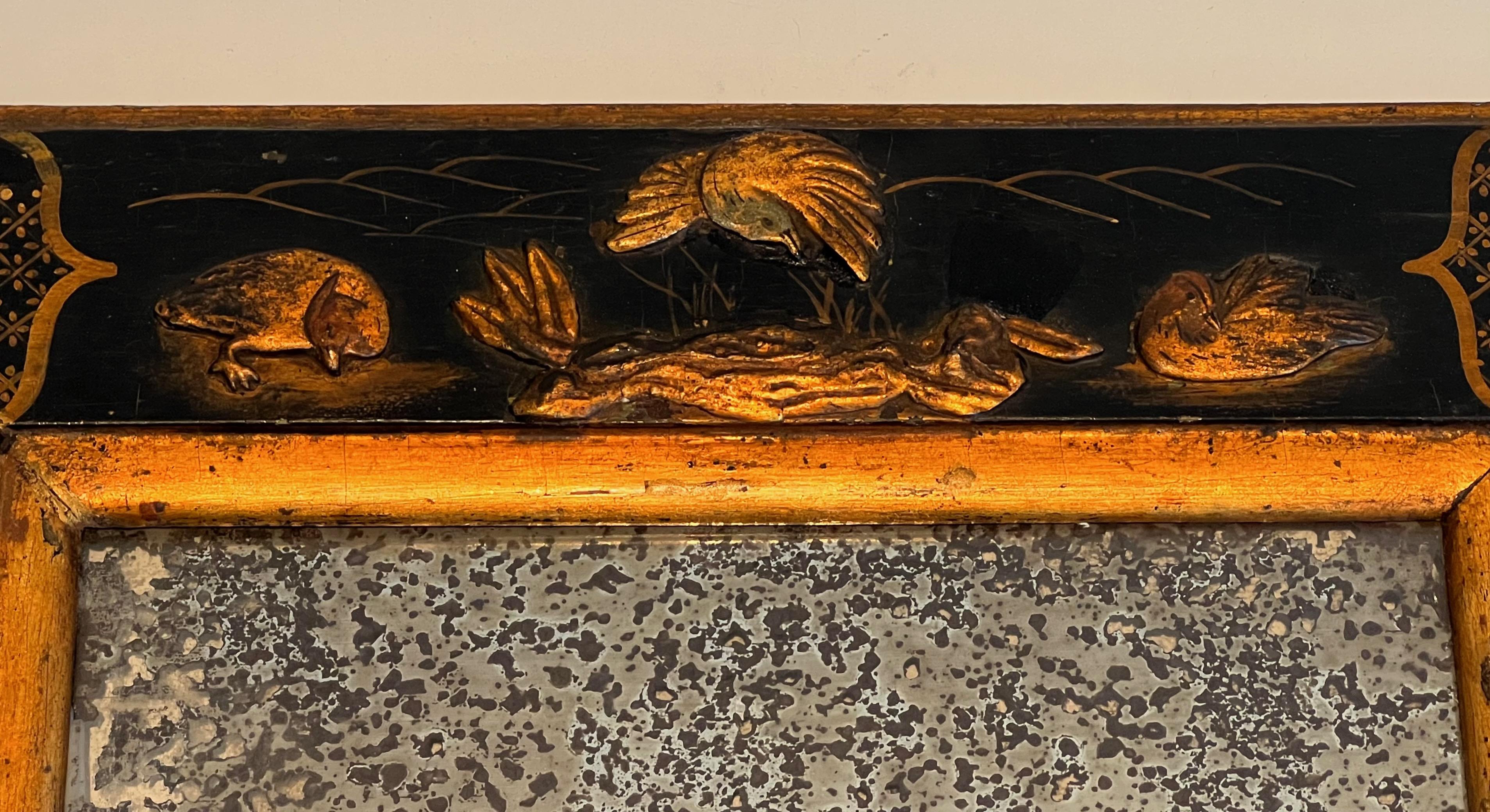 French Lacquered Mirror with Chinese Scenes in the style of Maison Jansen. Circa 1940 For Sale