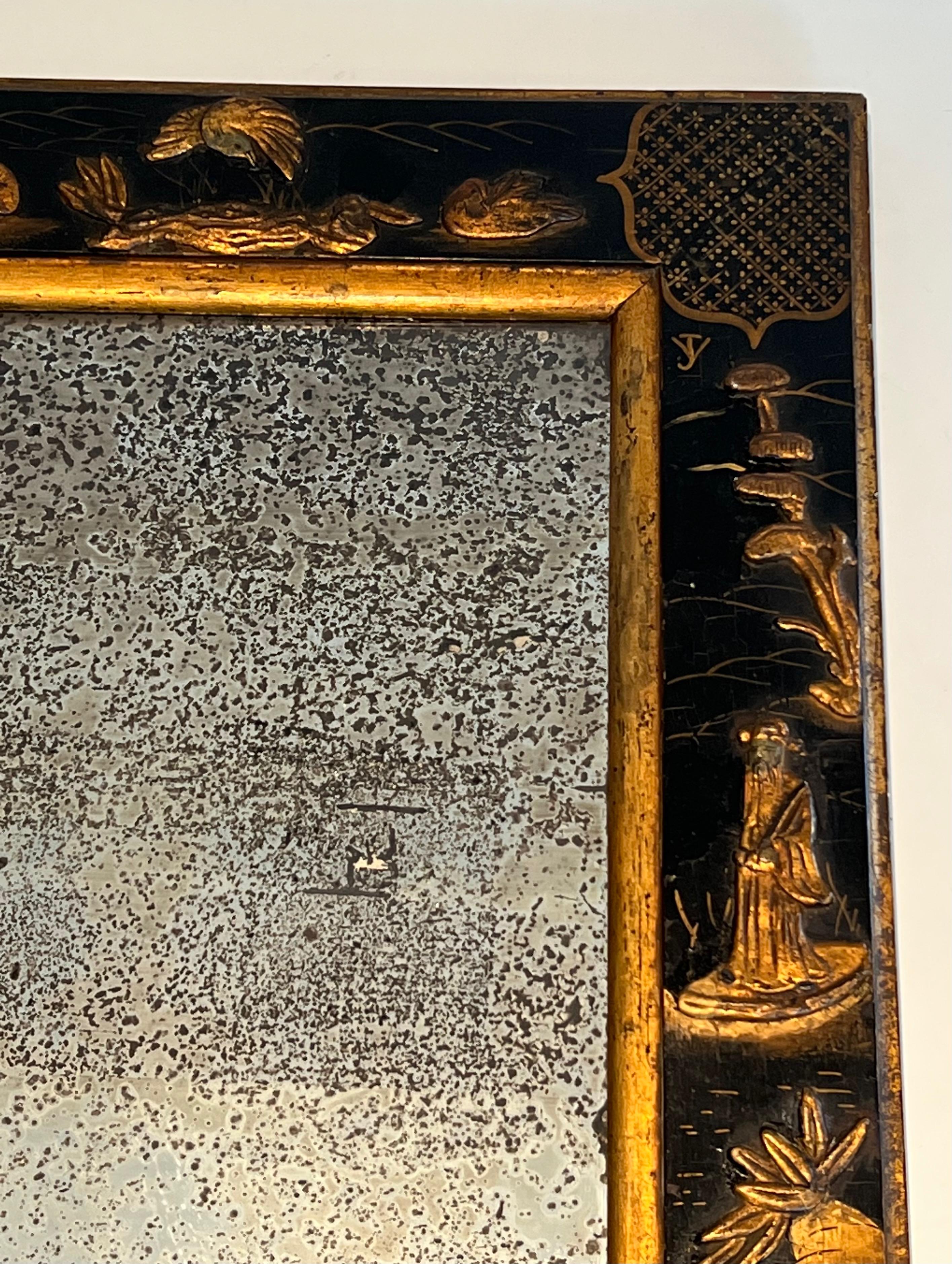 Lackierter Spiegel mit chinesischen Szenen im Stil von Maison Jansen. CIRCA 1940 im Angebot 1