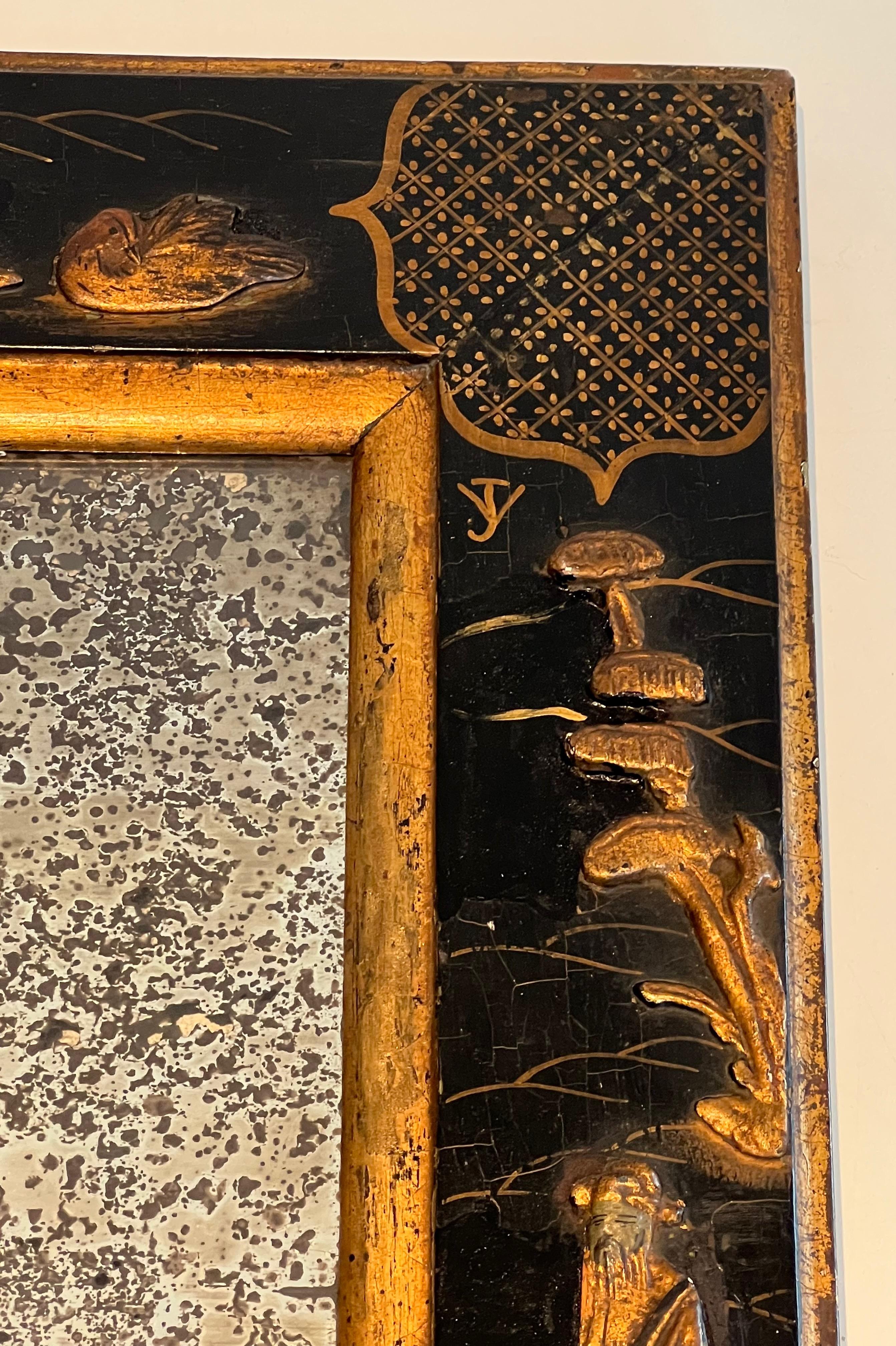 Lacquered Mirror with Chinese Scenes in the style of Maison Jansen. Circa 1940 For Sale 2