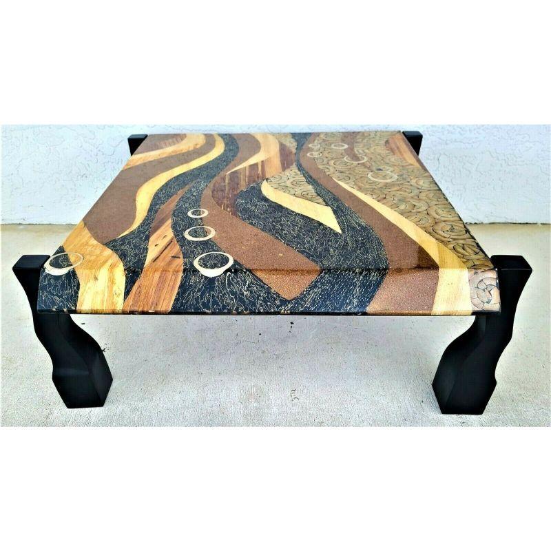 Lacquered Organic Collage Coffee Table by Marquis of Beverly Hills In Good Condition For Sale In Lake Worth, FL