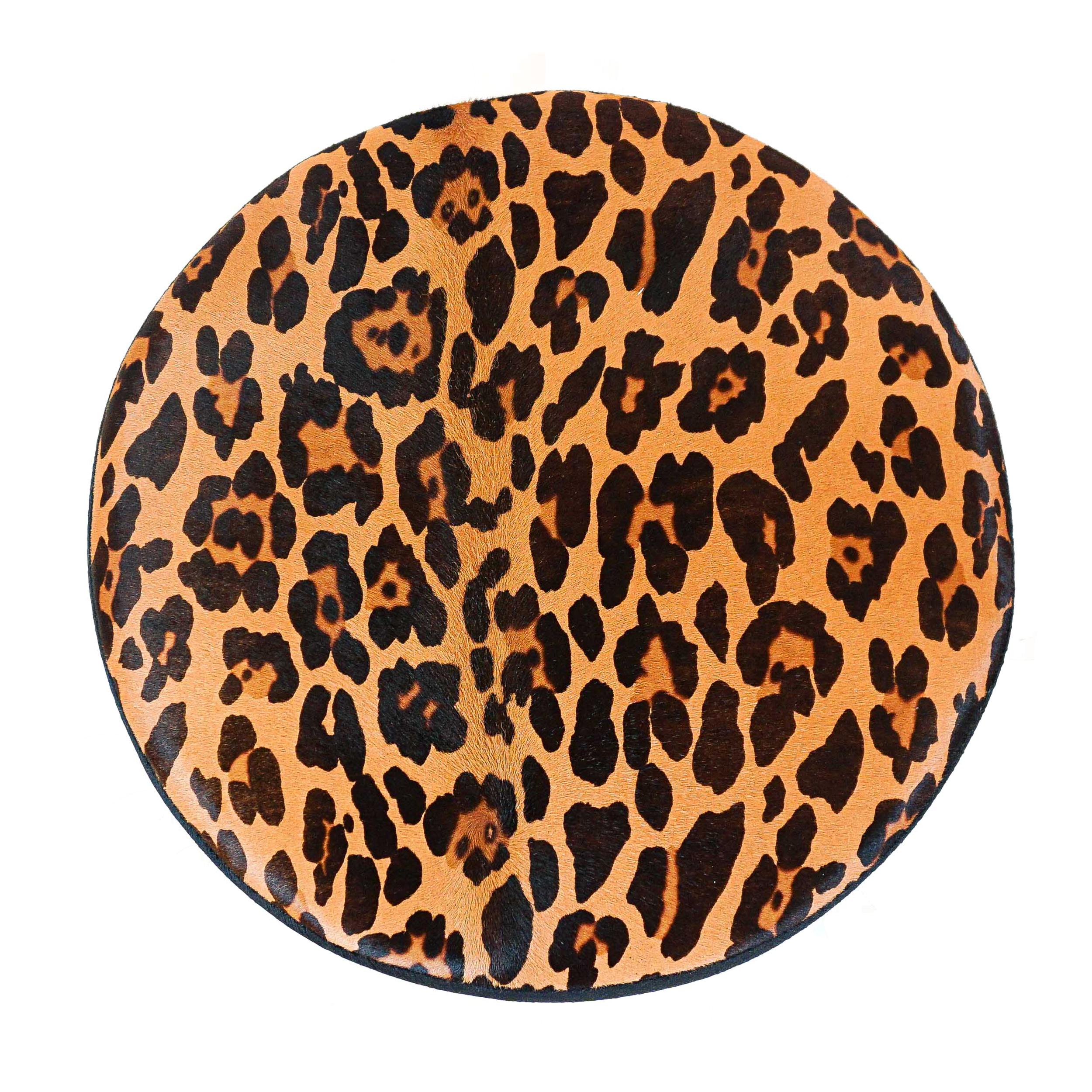 Lacquered Ottoman Stool with Leopard Printed Calfskin and Animal Embossed Velvet For Sale 1