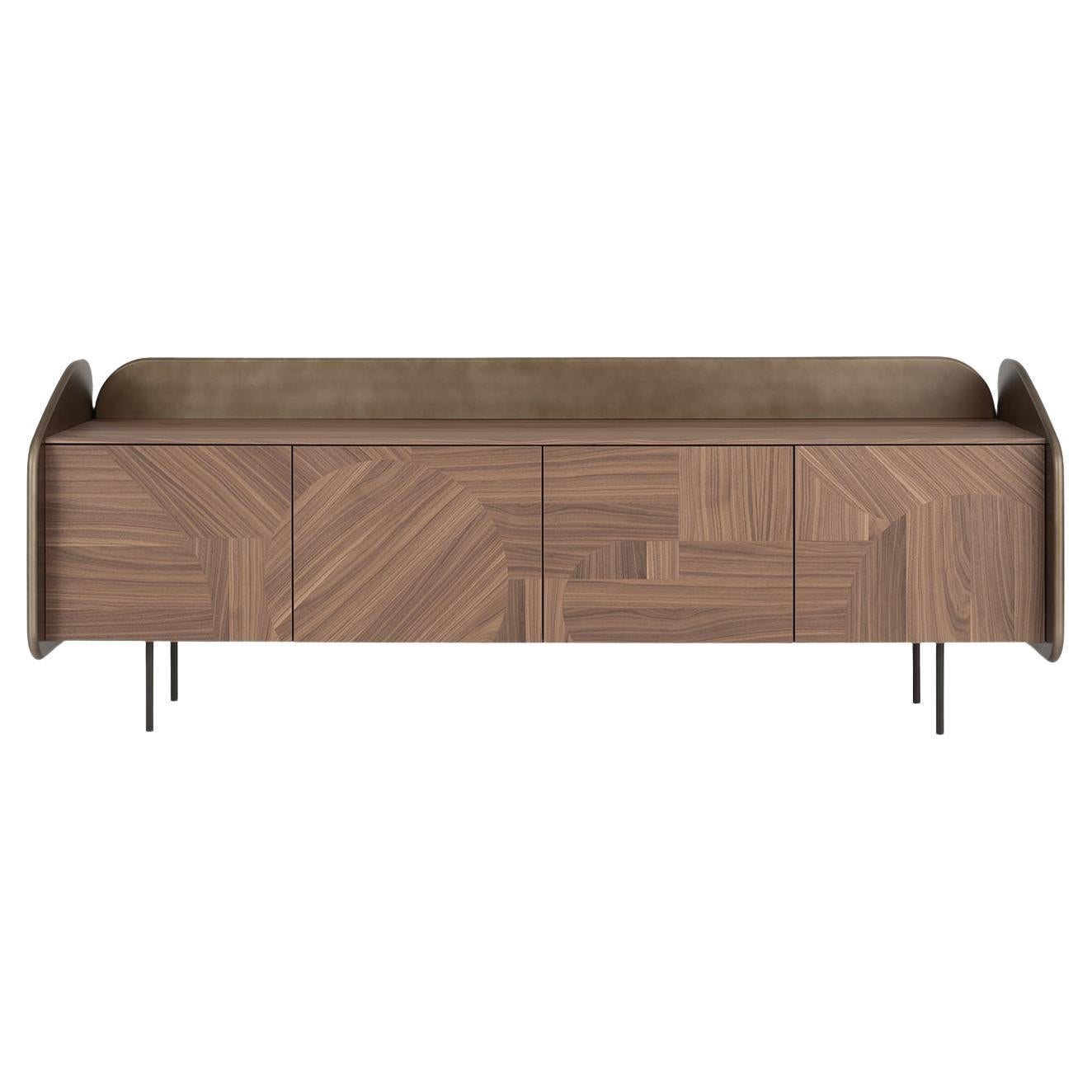 Lacquered oxidized bronze INTARSIO Sideboard with Hand-Inlaid Canaletto Walnut S in vendita