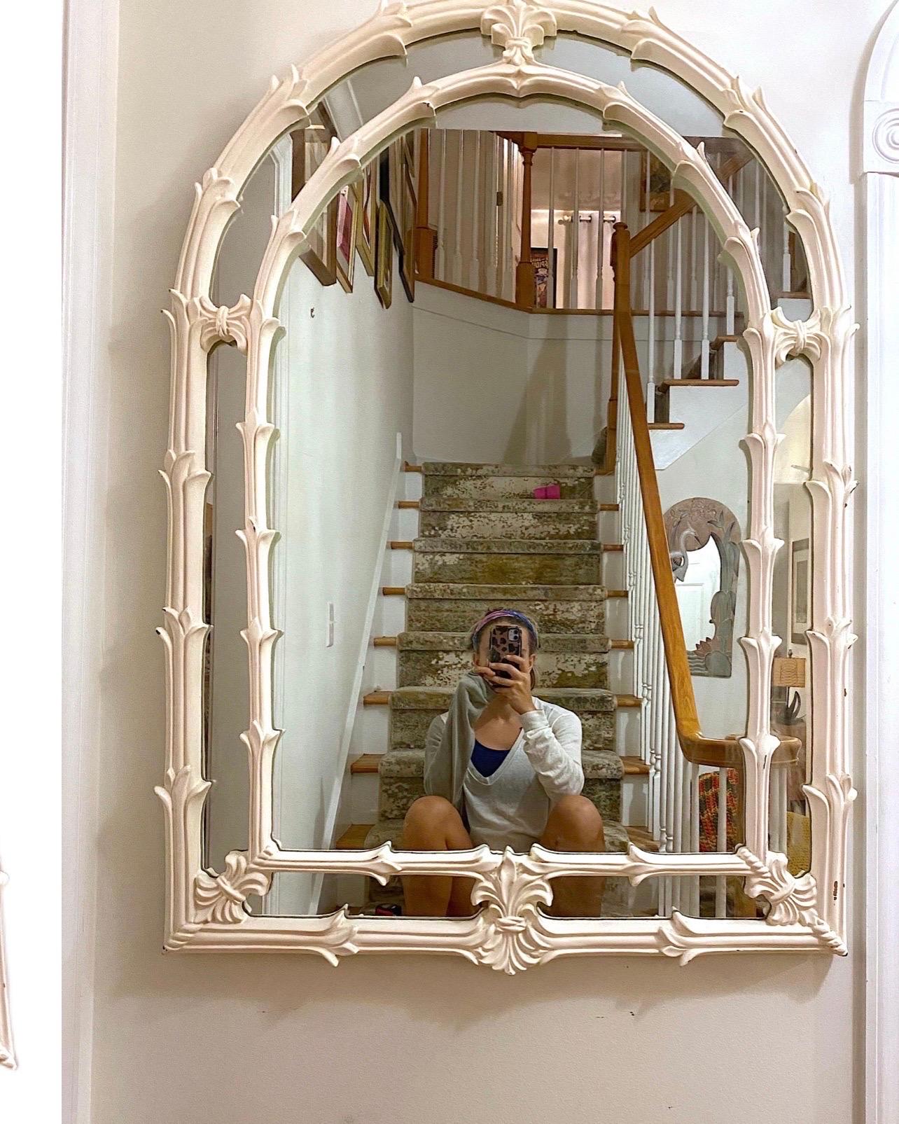 Hollywood Regency Lacquered Palm Frond Arched Wall Mirror After Serge Roche Gampel Stoll For Sale
