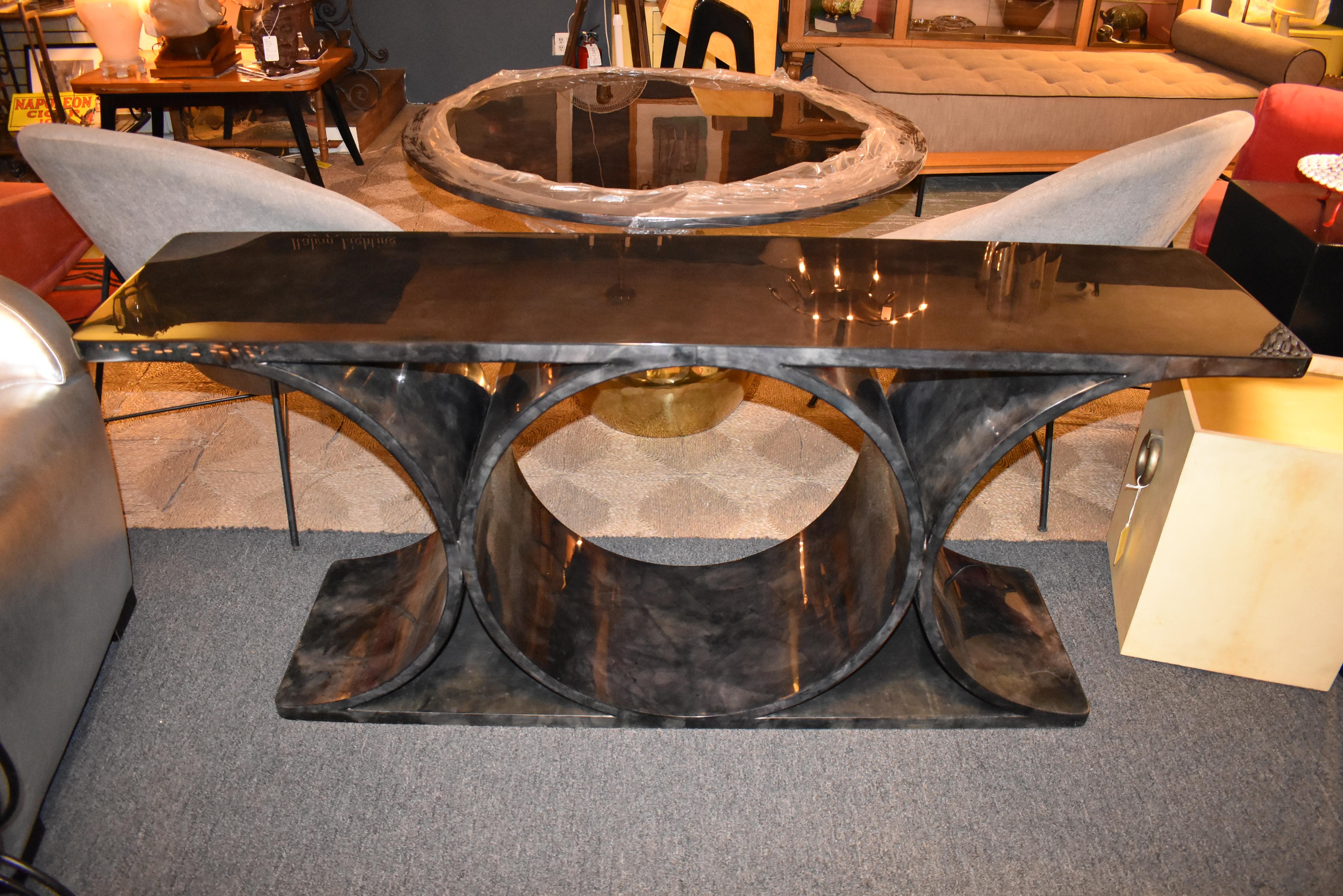 Mid-Century Modern Lacquered Parchment or Goatskin Console Table