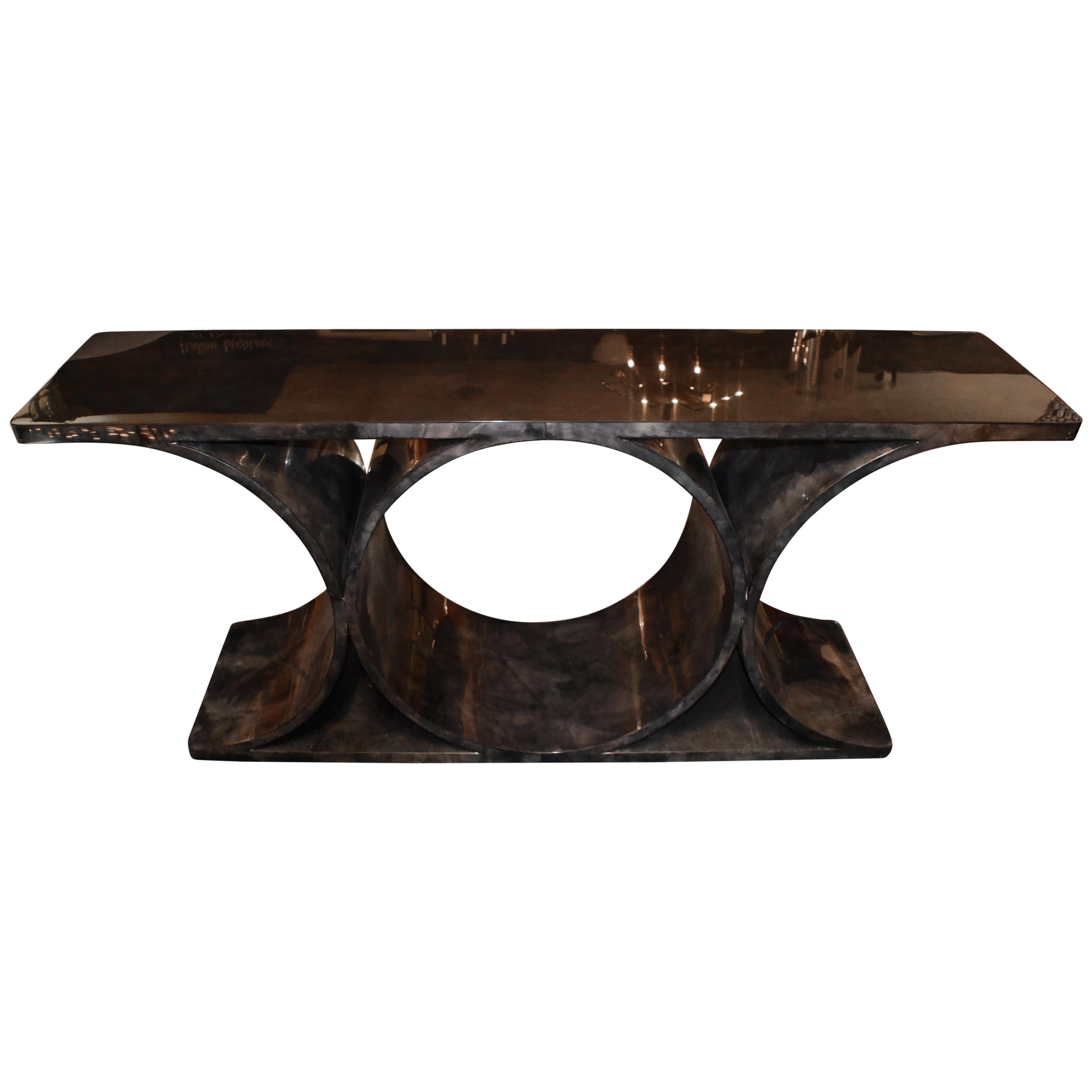 Lacquered Parchment or Goatskin Console Table