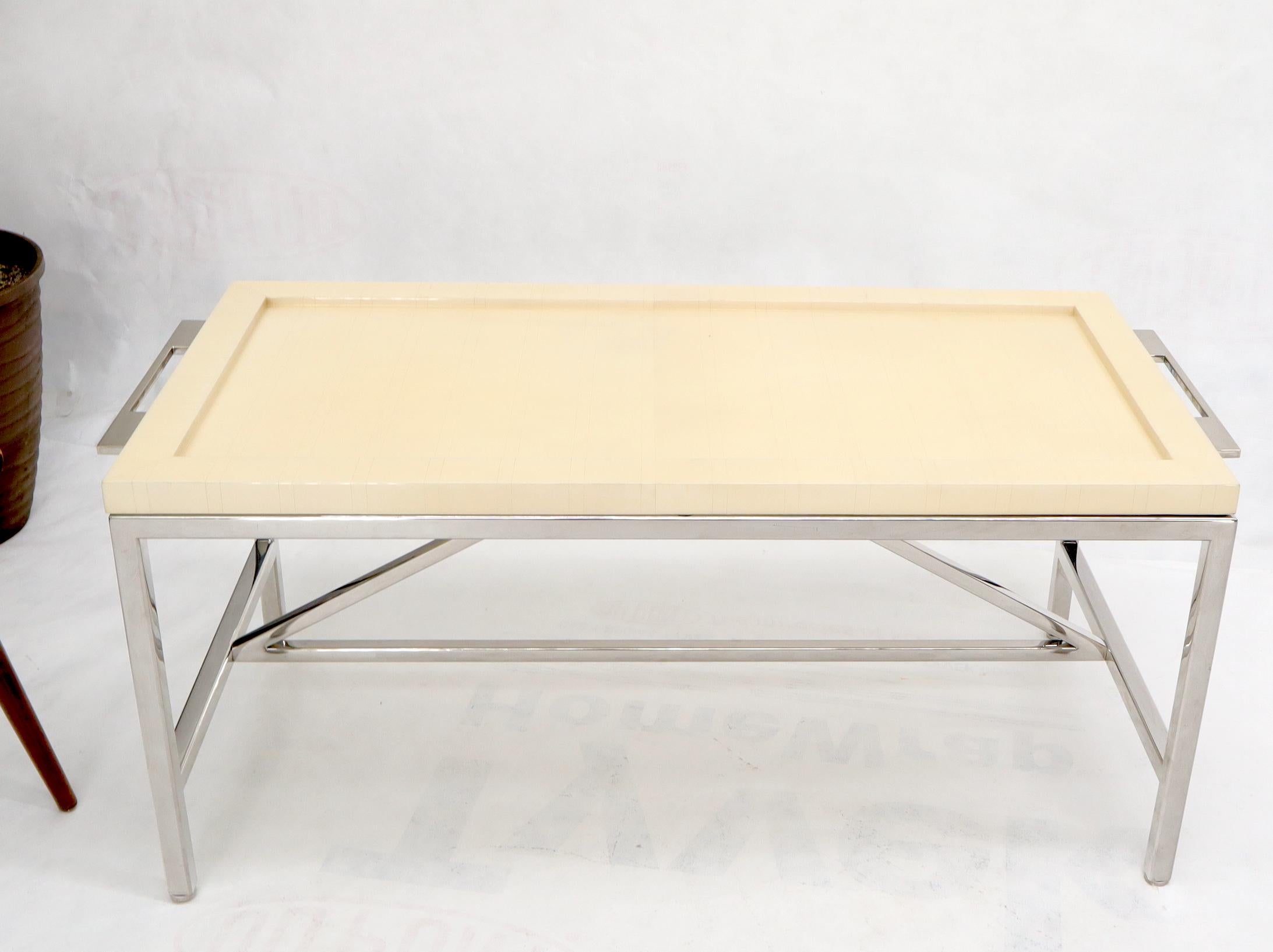 Unknown Lacquered Parchment Tray Stainless Steel Base Coffee Table For Sale