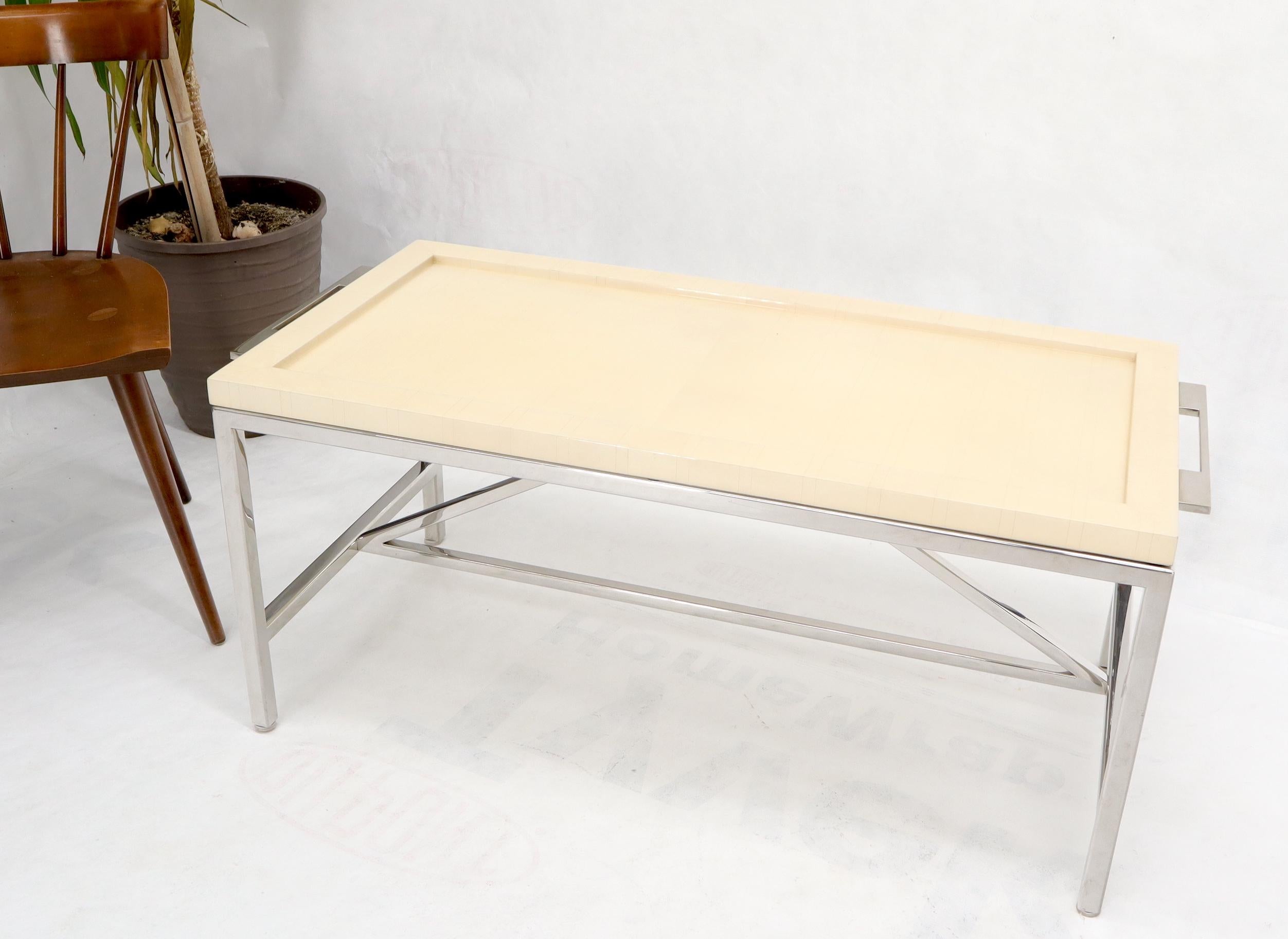 Lacquered Parchment Tray Stainless Steel Base Coffee Table In Excellent Condition For Sale In Rockaway, NJ
