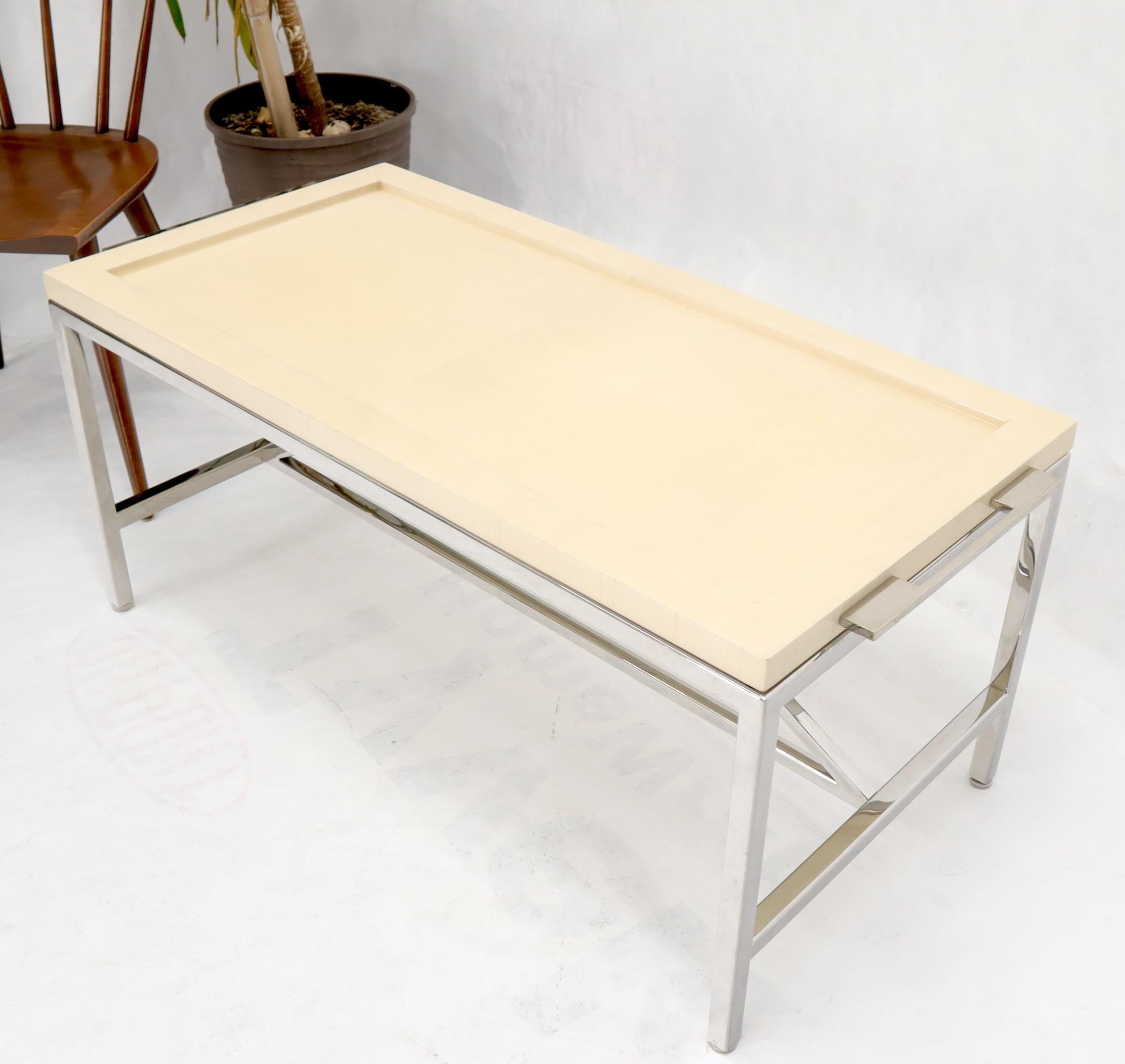 20th Century Lacquered Parchment Tray Stainless Steel Base Coffee Table For Sale