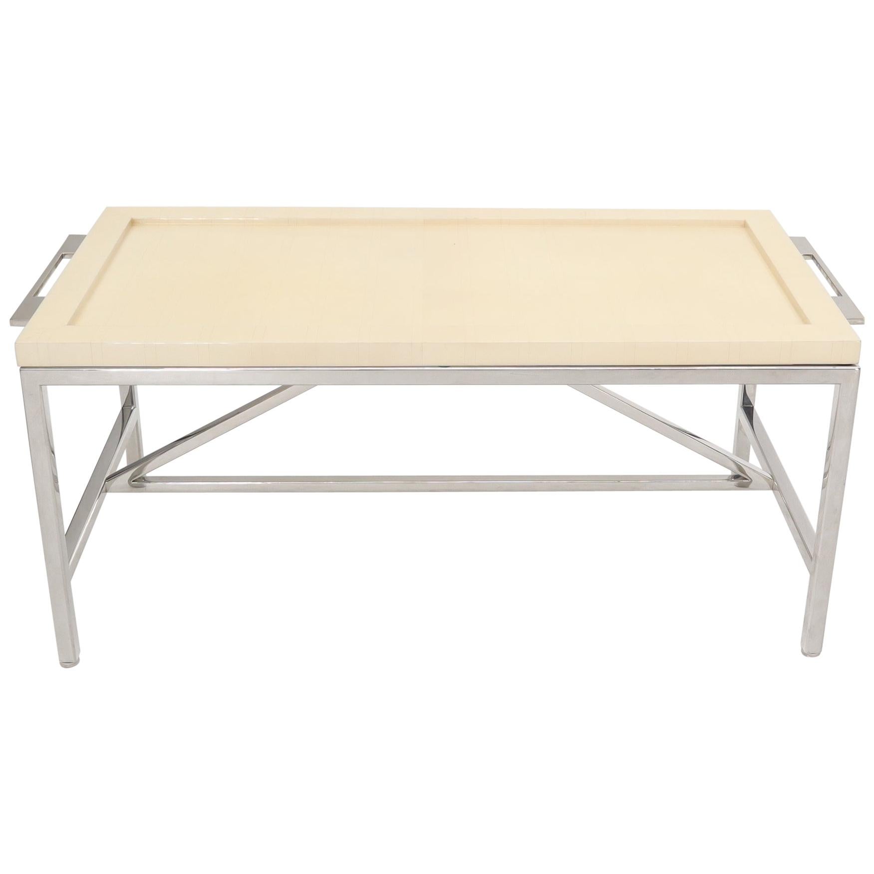 Lacquered Parchment Tray Stainless Steel Base Coffee Table For Sale