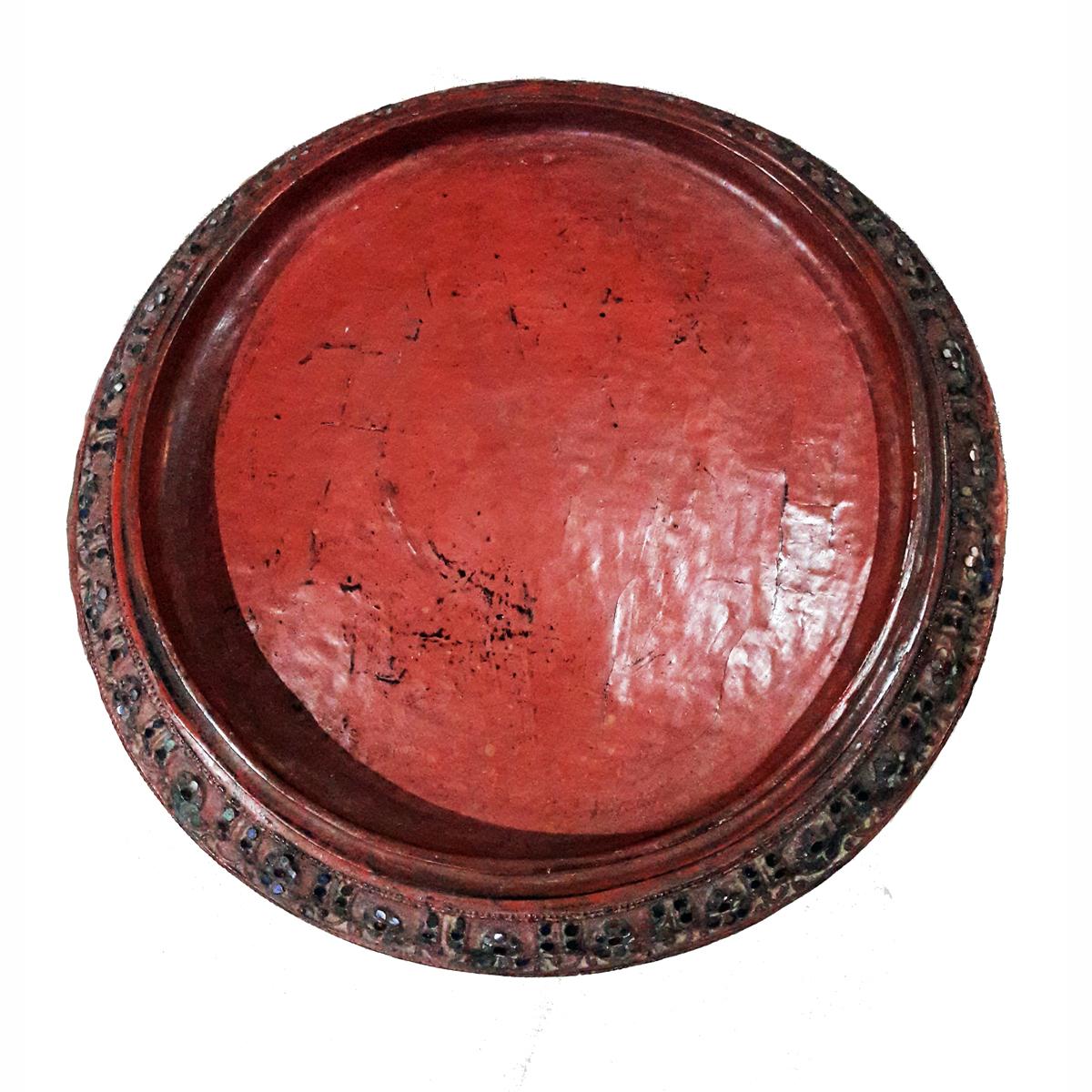 Dutch Colonial Red Lacquered Pedestal Tray/Table from Thailand, Early 20th Century For Sale