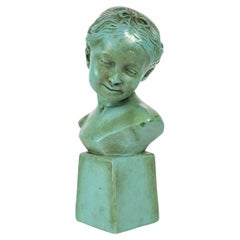 Vintage Lacquered Plaster Sculpture, Bust of a Young Girl