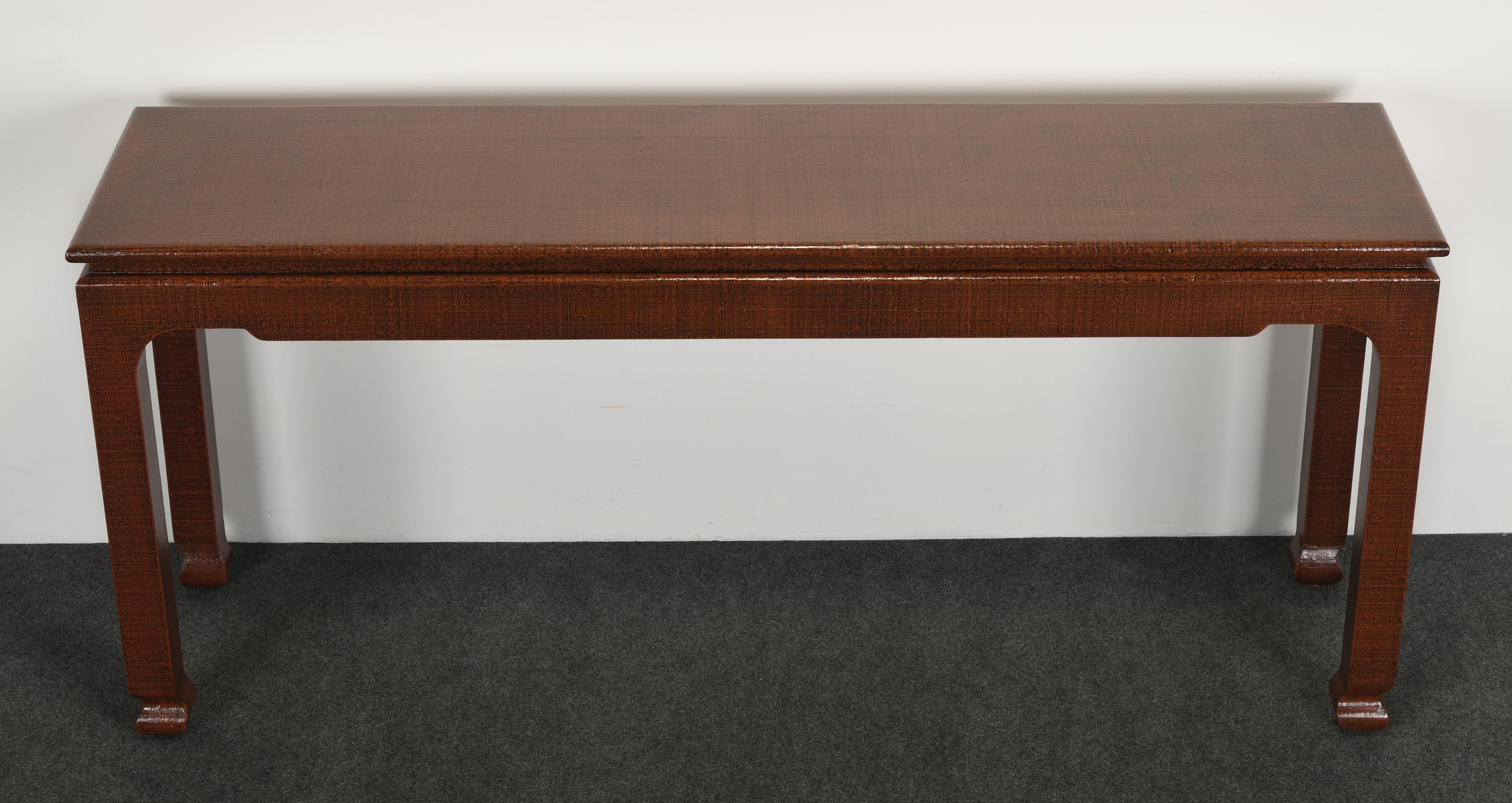American Lacquered Raffia Post Modern Console by Harrison Van Horn, 1980s