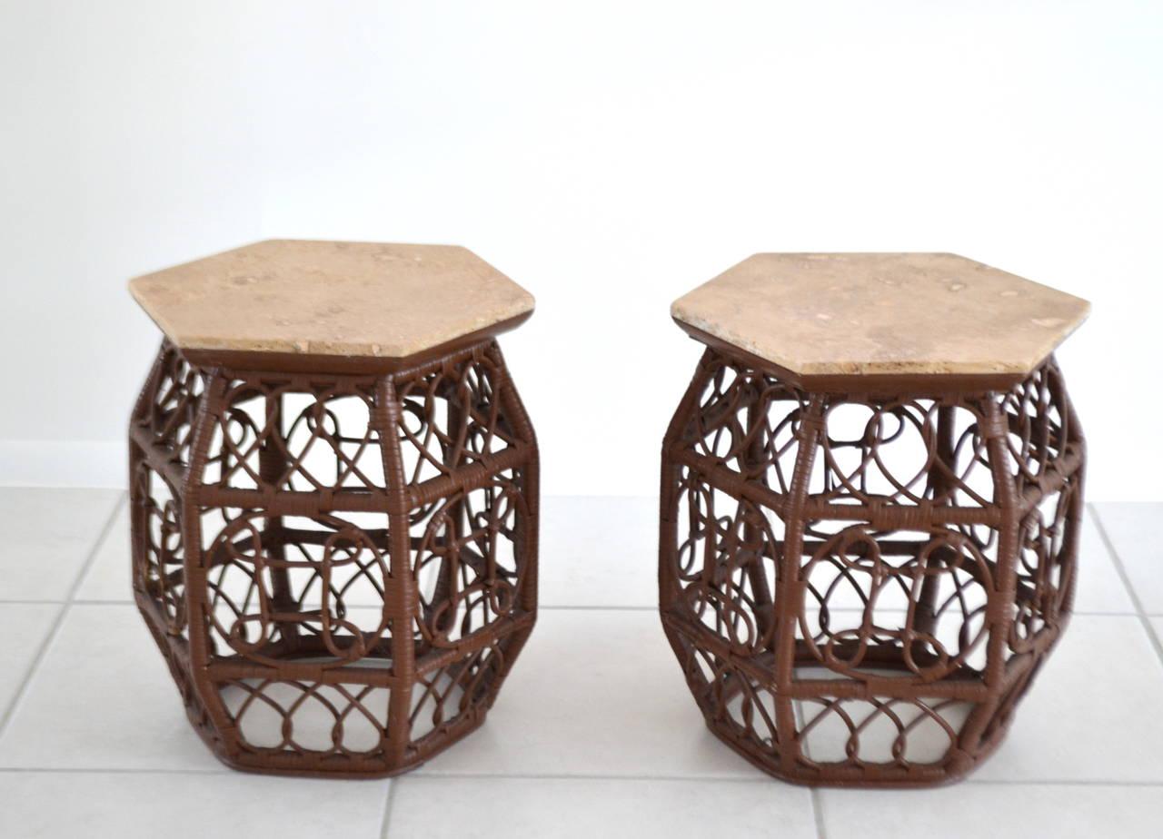 Lacquered Rattan Side Tables In Excellent Condition In West Palm Beach, FL