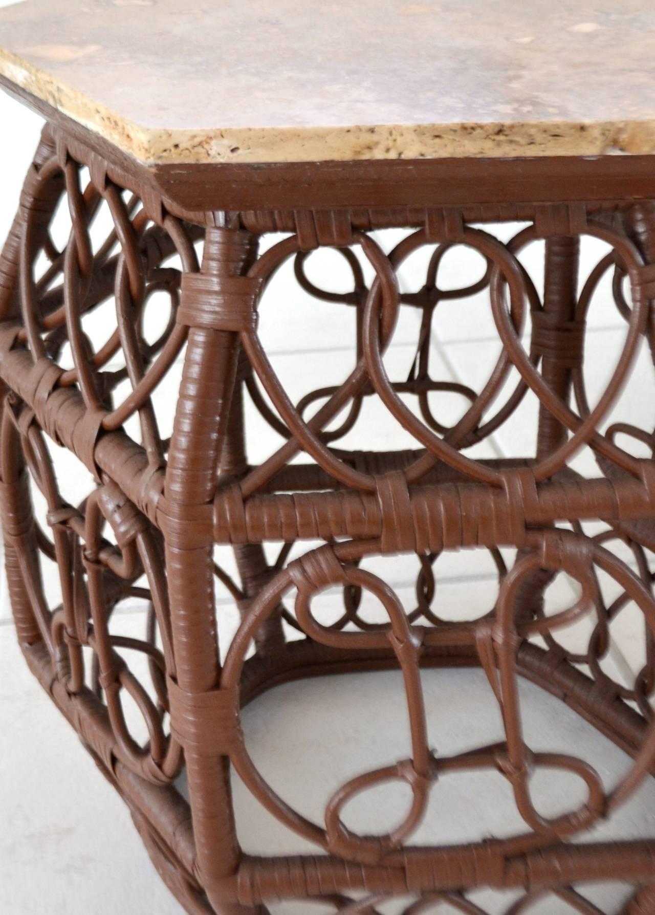 Mid-20th Century Lacquered Rattan Side Tables