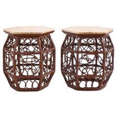 Lacquered Rattan Side Tables