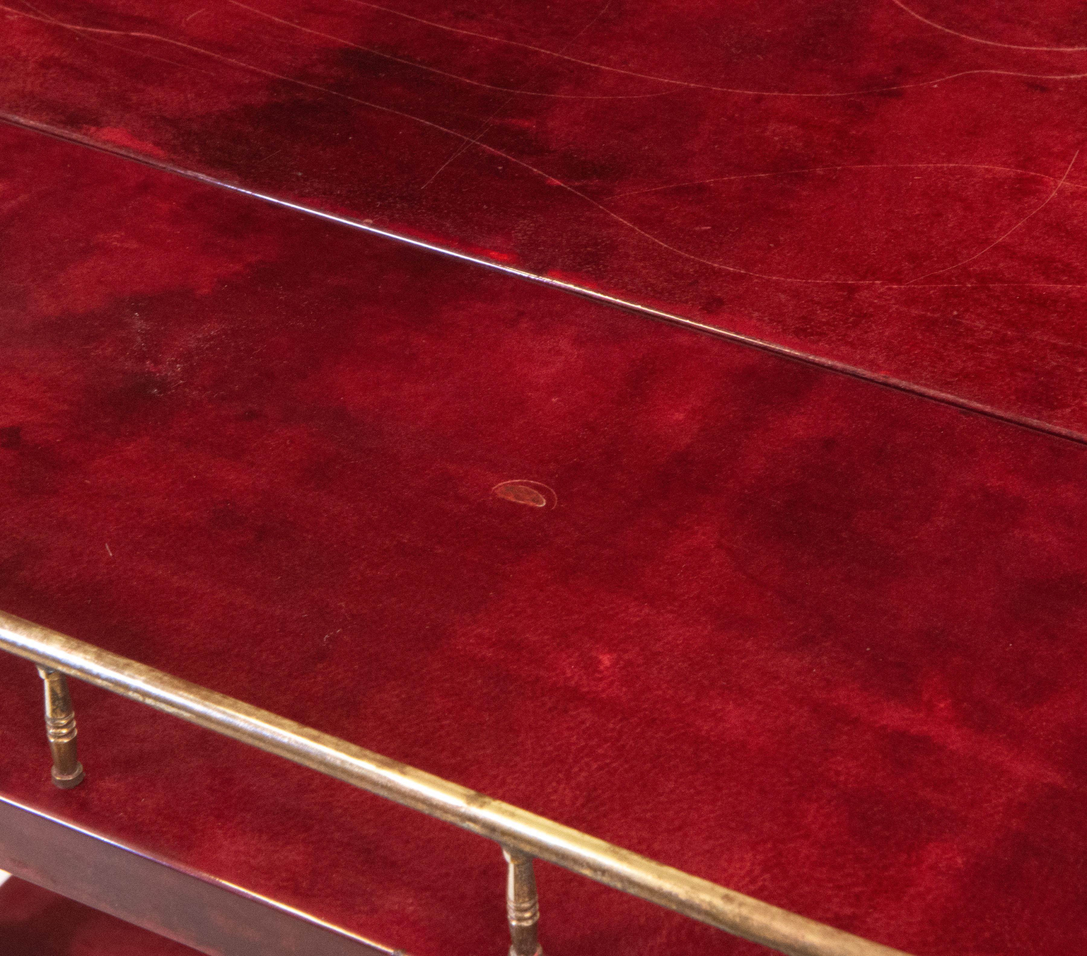 Lacquered Red Parchment Vellum & Gilt Metal Drinks Trolley By Aldo Tura 11