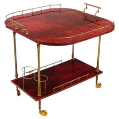 Lacquered Red Parchment Vellum & Gilt Metal Drinks Trolley By Aldo Tura