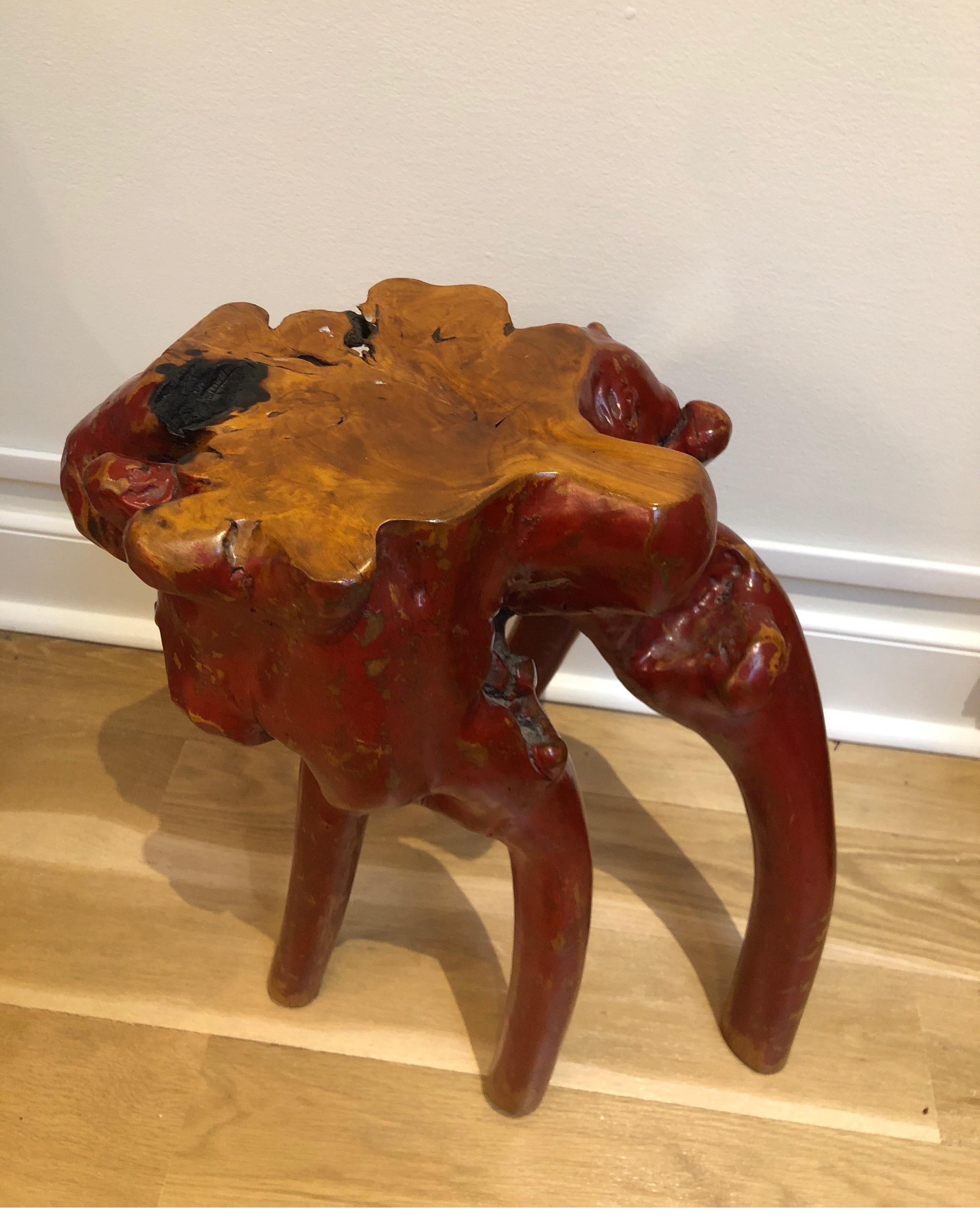 Lacquered Red Tree Root Side Table In Good Condition In Los Angeles, CA
