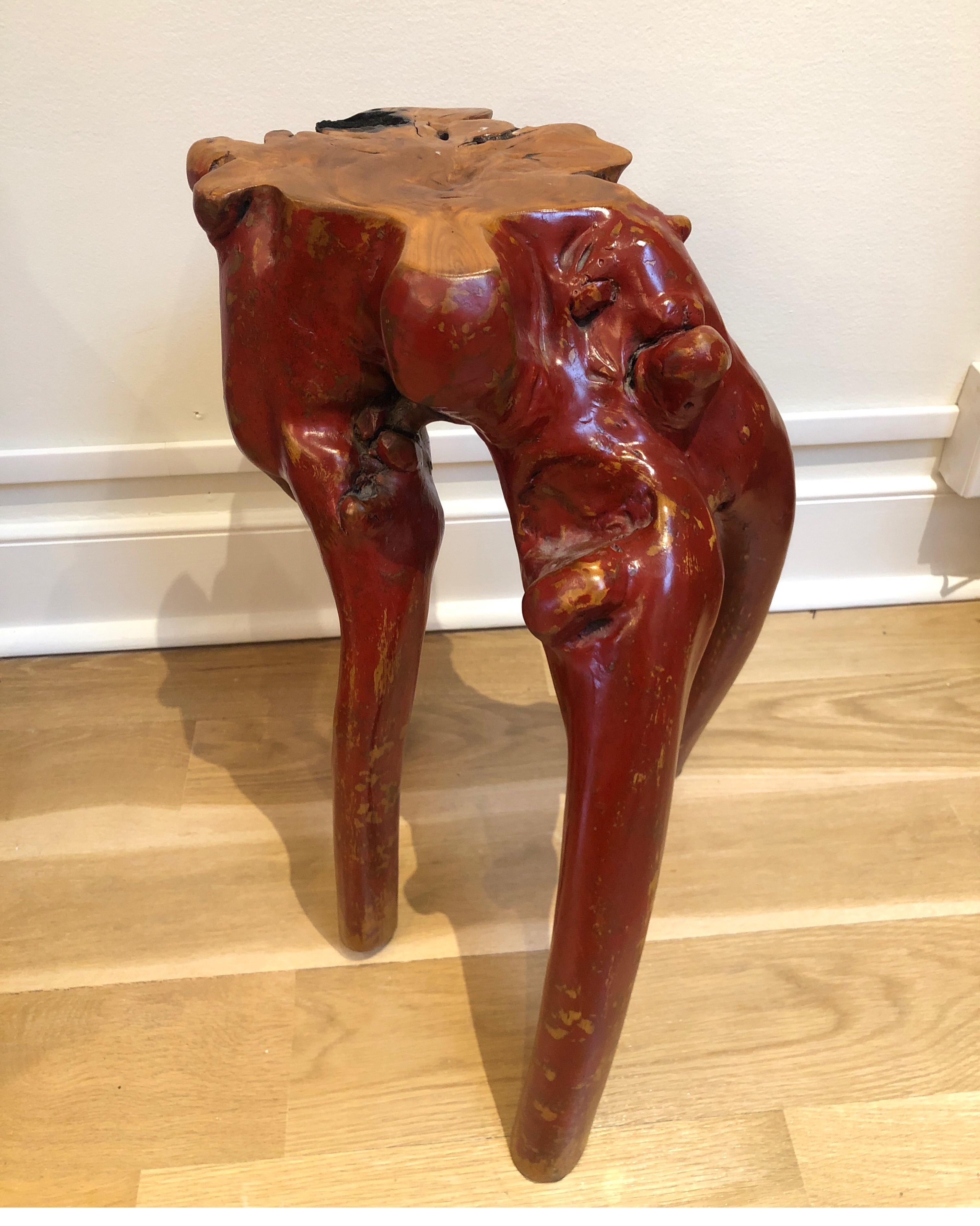 20th Century Lacquered Red Tree Root Side Table
