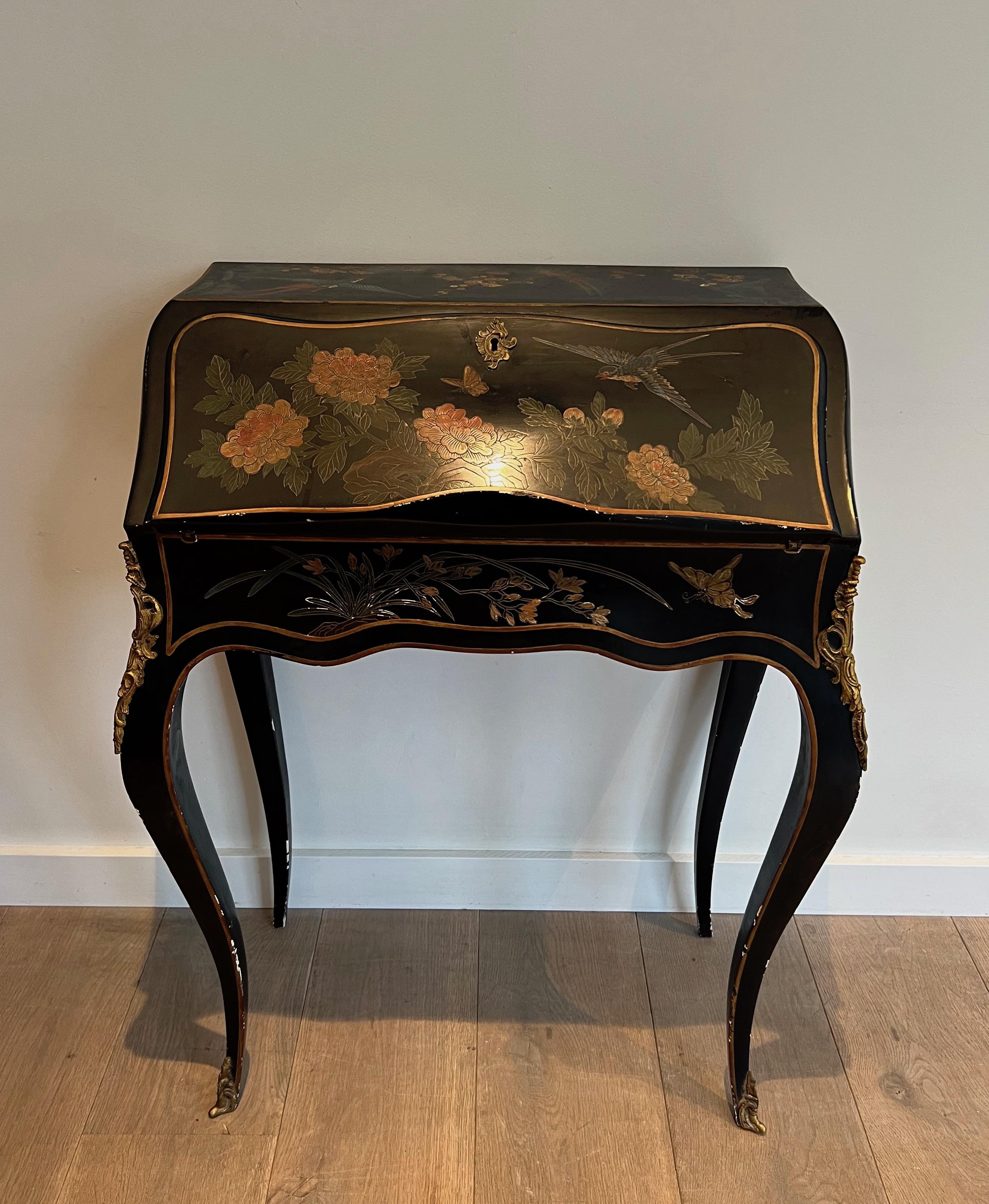 Louis XV Lacquered Secretaire with Chinese Decorations in the Style of Maison Jansen
