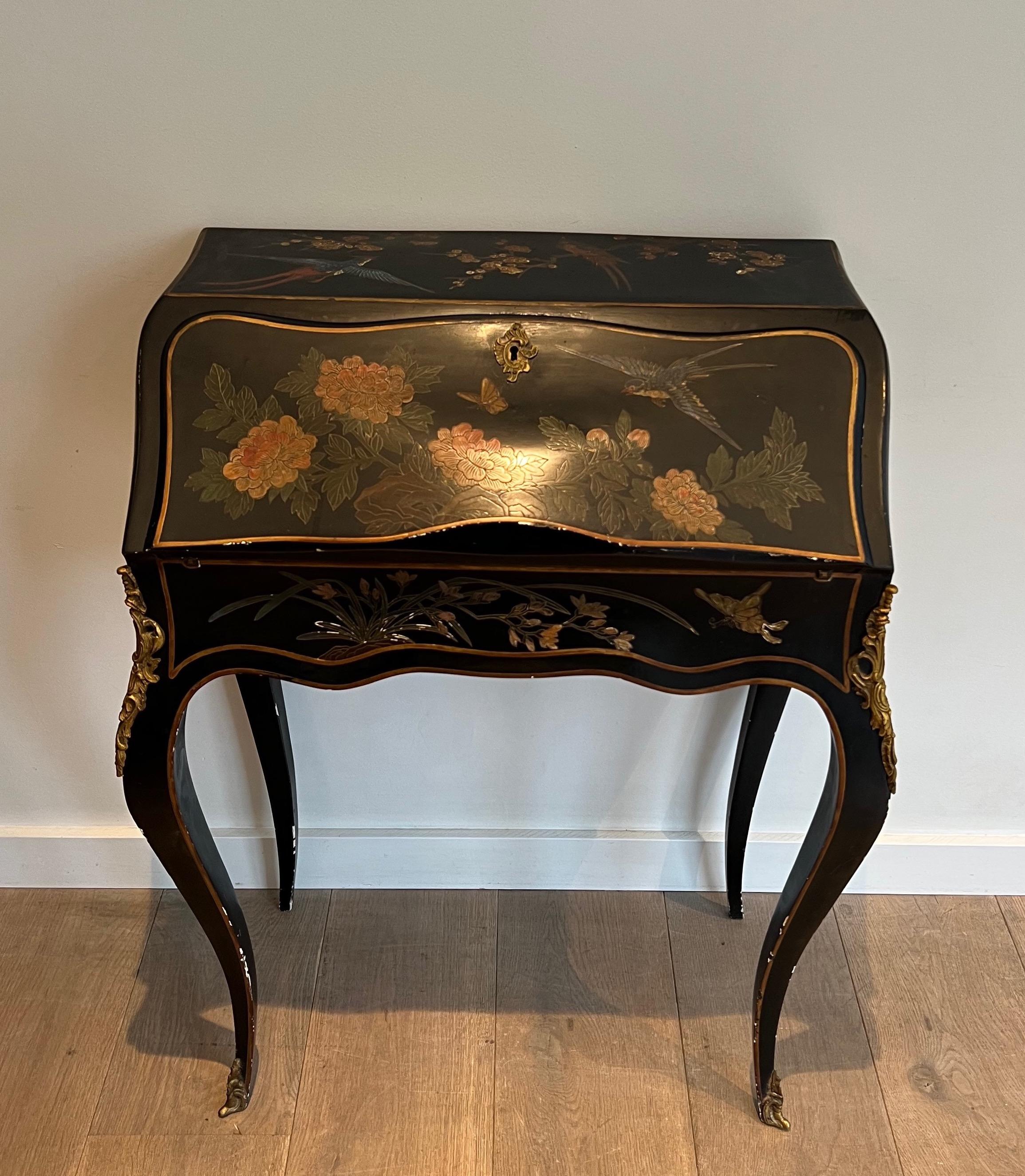French Lacquered Secretaire with Chinese Decorations in the Style of Maison Jansen