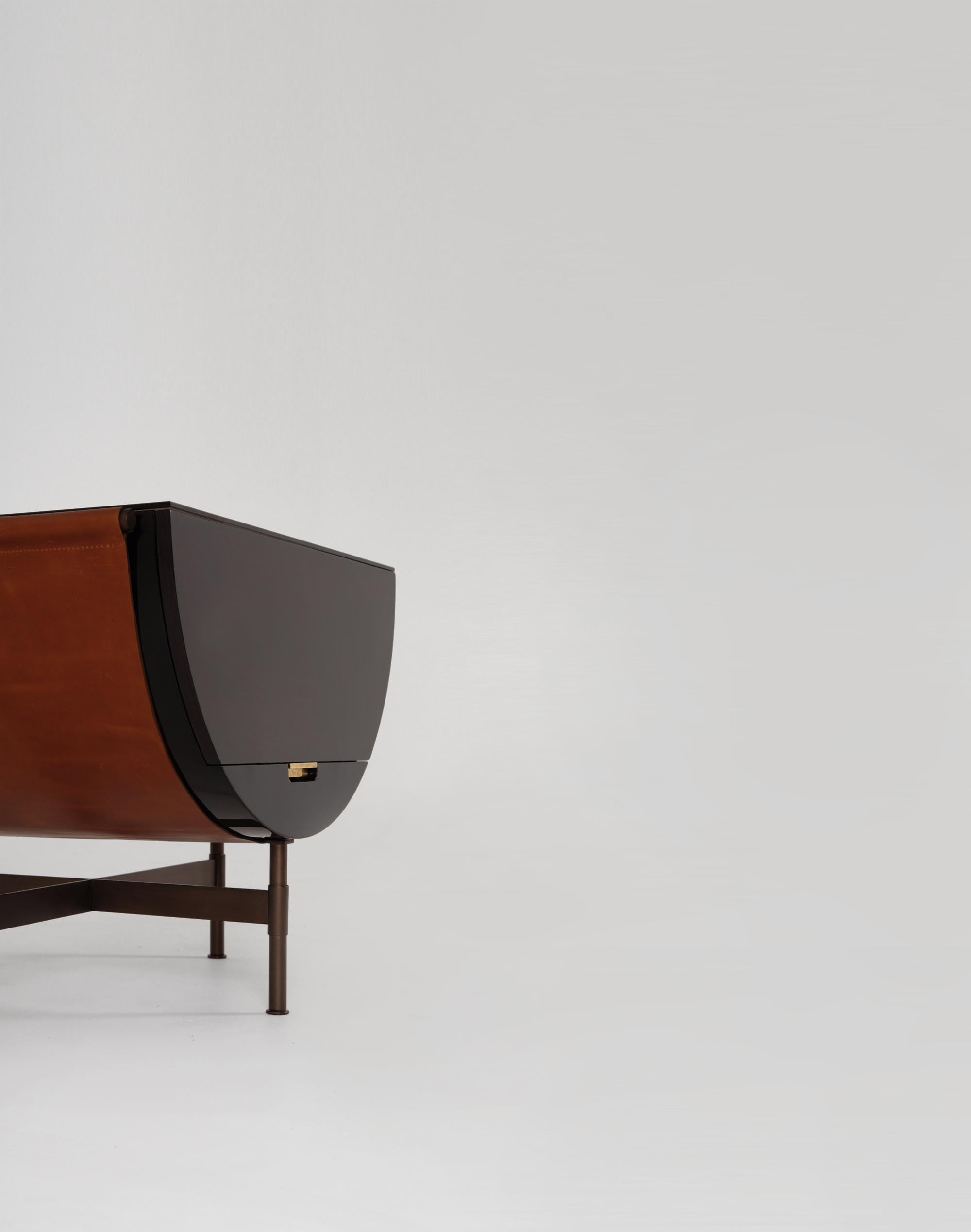 Mexican Lacquered Side Table with Leather and Patinated Steel by VIDIVIXI